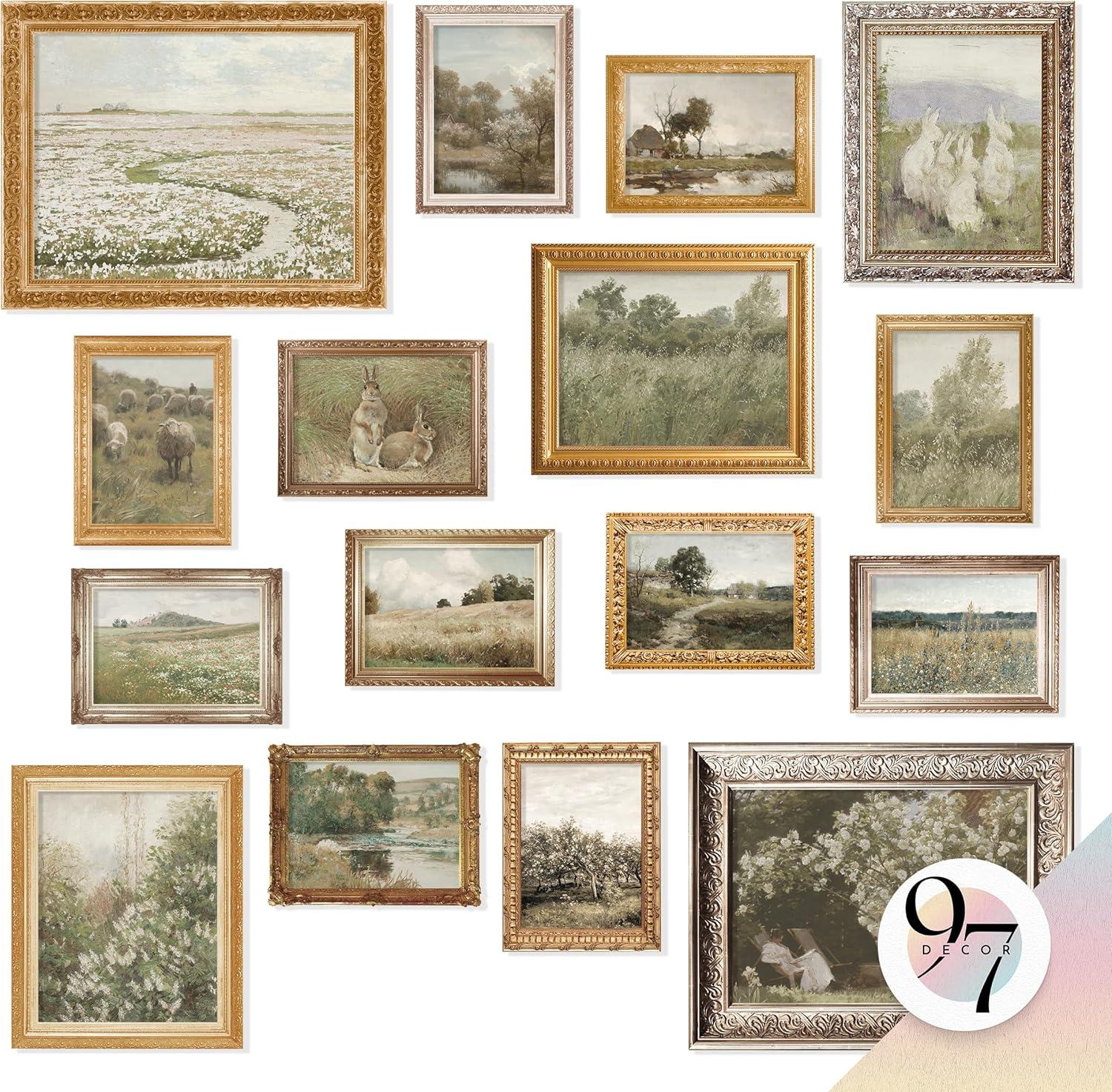 image97 Decor Vintage 11X14 16PCS FRAMED Wall Art  Framed Vintage Wall Art Prints Vintage Posters For Room Aesthetic Lanscape Prints For Wall Decor Moody Gallery Wall Pictures Botanical Paintings For Home Bedroom BEIGE FRAMEVintage