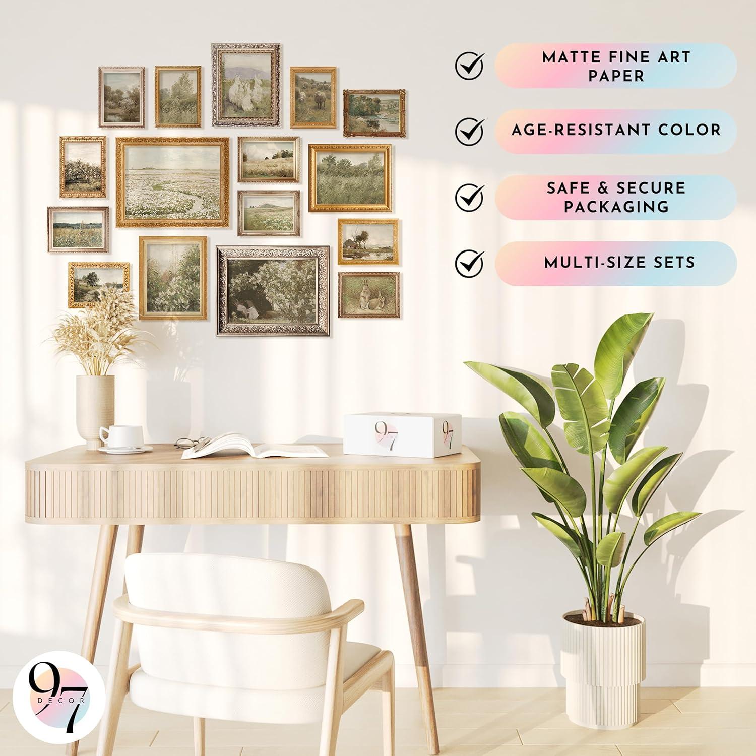 image97 Decor Vintage 11X14 16PCS FRAMED Wall Art  Framed Vintage Wall Art Prints Vintage Posters For Room Aesthetic Lanscape Prints For Wall Decor Moody Gallery Wall Pictures Botanical Paintings For Home Bedroom BEIGE FRAMEVintage