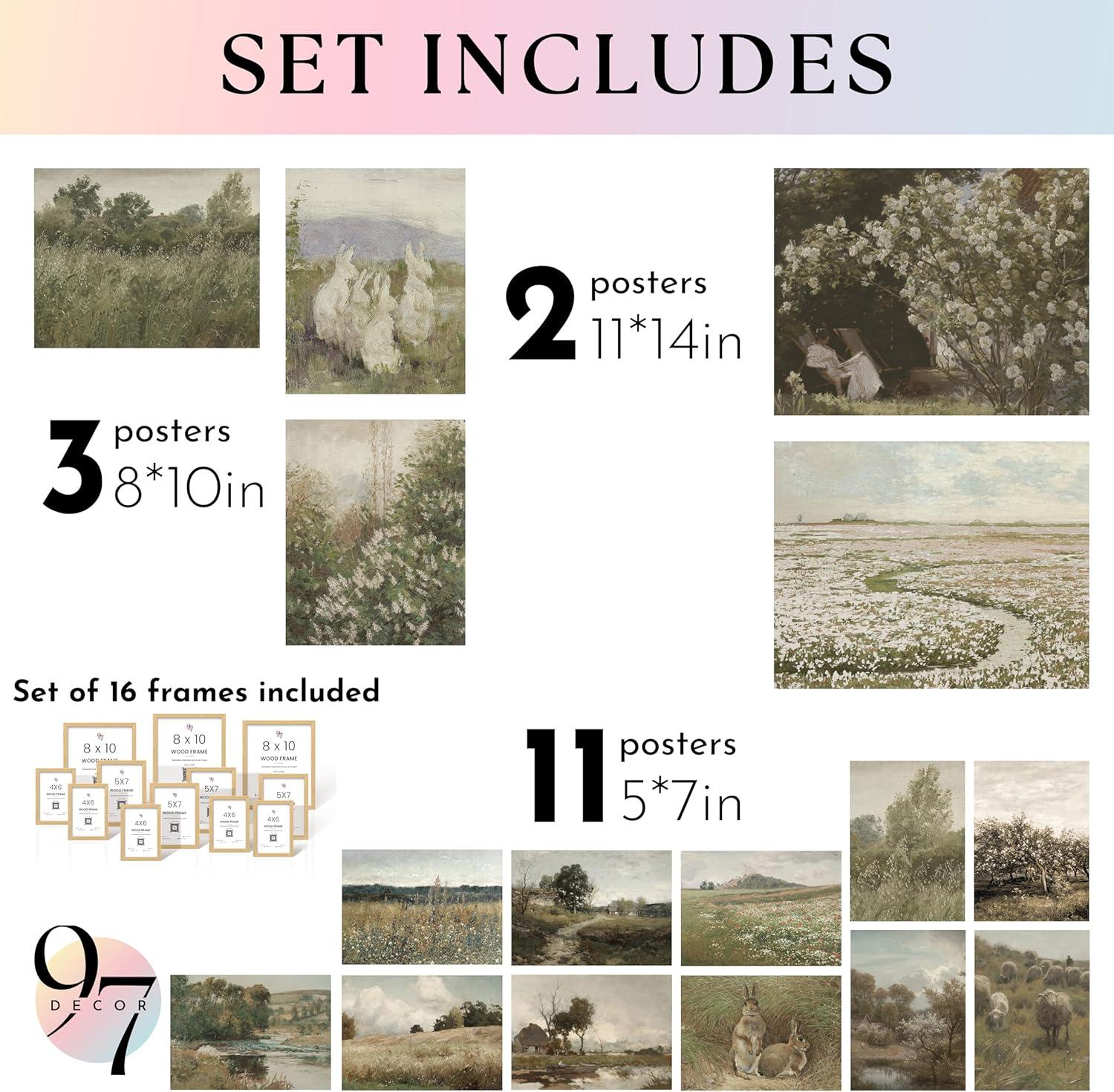 image97 Decor Vintage 11X14 16PCS FRAMED Wall Art  Framed Vintage Wall Art Prints Vintage Posters For Room Aesthetic Lanscape Prints For Wall Decor Moody Gallery Wall Pictures Botanical Paintings For Home Bedroom BEIGE FRAMEVintage