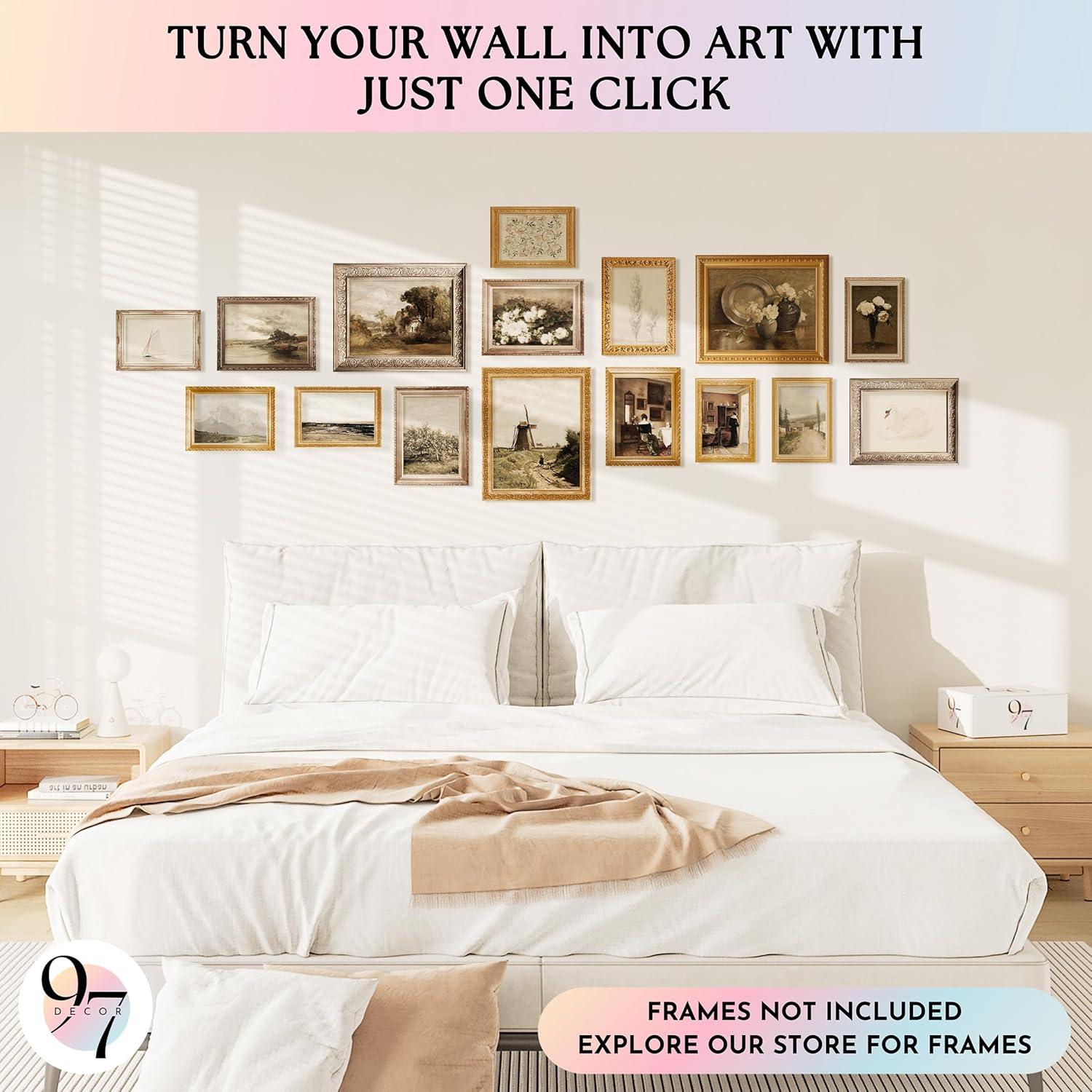 image97 Decor Vintage 16PCS FRAMED Wall Art  Framed Vintage Wall Art Prints Vintage Posters For Room Aesthetic Lanscape Prints For Wall Decor Moody Gallery Wall Pictures Botanical Paintings For Home Bedroom BEIGE FRAMEVintage