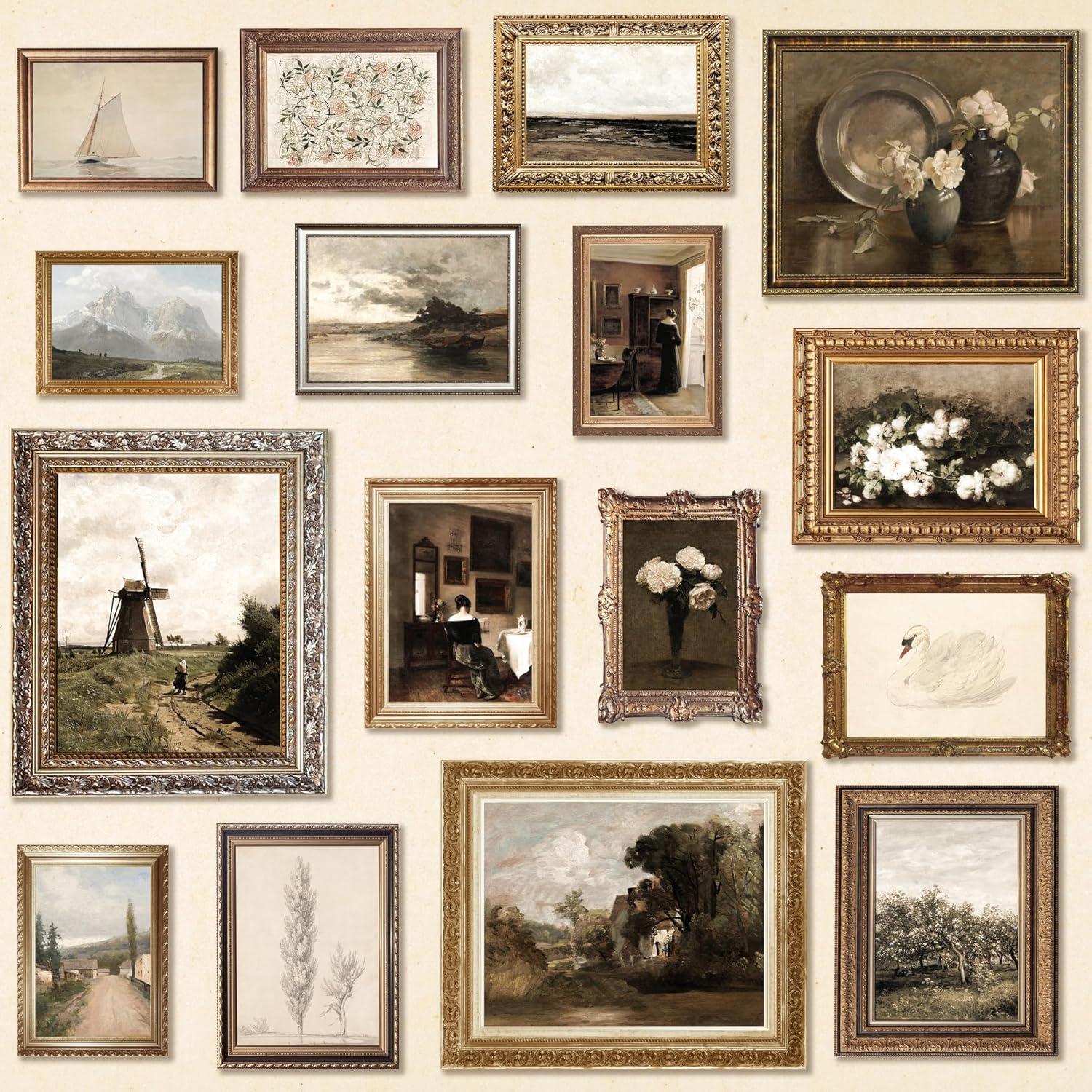image97 Decor Vintage 16PCS FRAMED Wall Art  Framed Vintage Wall Art Prints Vintage Posters For Room Aesthetic Lanscape Prints For Wall Decor Moody Gallery Wall Pictures Botanical Paintings For Home Bedroom BEIGE FRAMEVintage