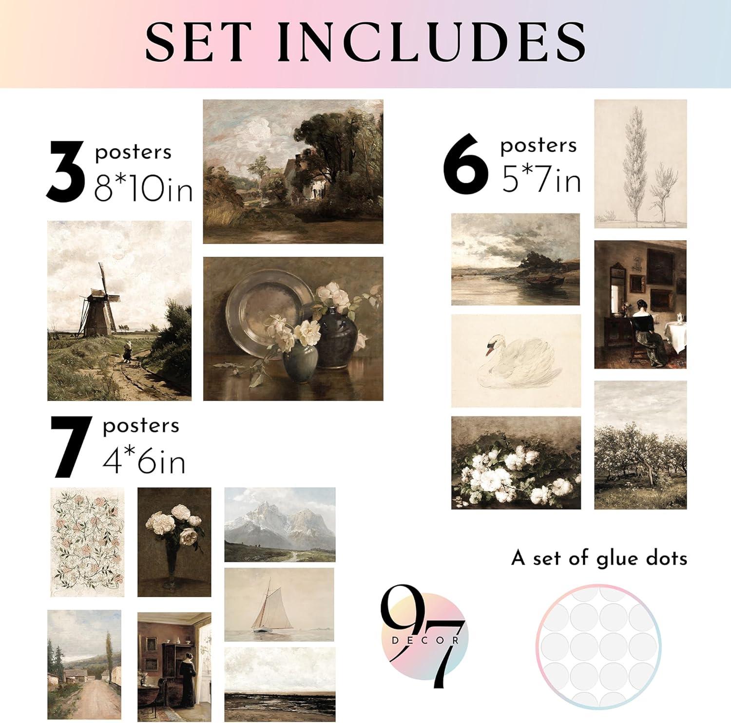 image97 Decor Vintage 16PCS FRAMED Wall Art  Framed Vintage Wall Art Prints Vintage Posters For Room Aesthetic Lanscape Prints For Wall Decor Moody Gallery Wall Pictures Botanical Paintings For Home Bedroom BEIGE FRAMEVintage