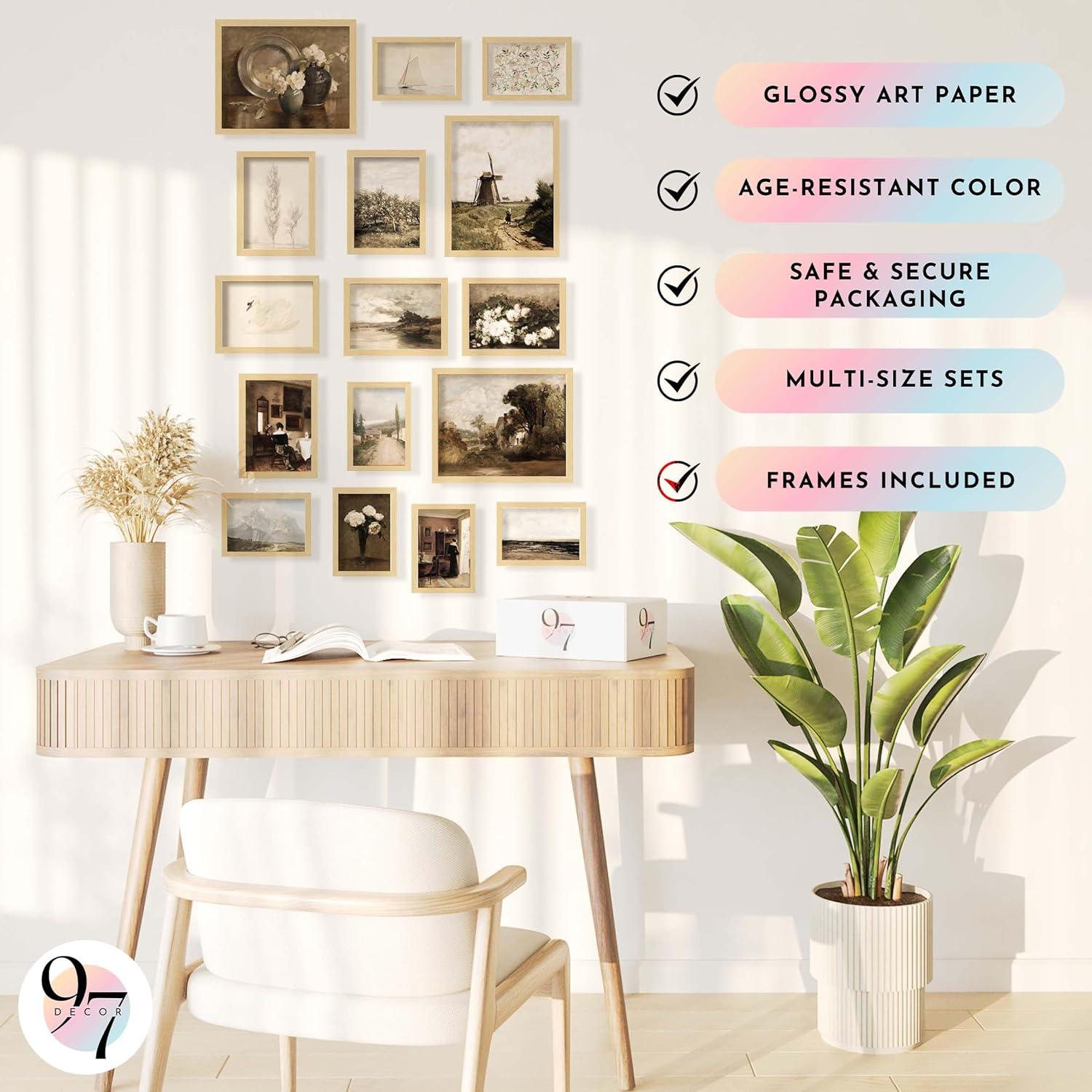 image97 Decor Vintage 16PCS FRAMED Wall Art  Framed Vintage Wall Art Prints Vintage Posters For Room Aesthetic Lanscape Prints For Wall Decor Moody Gallery Wall Pictures Botanical Paintings For Home Bedroom BEIGE FRAMEVintage