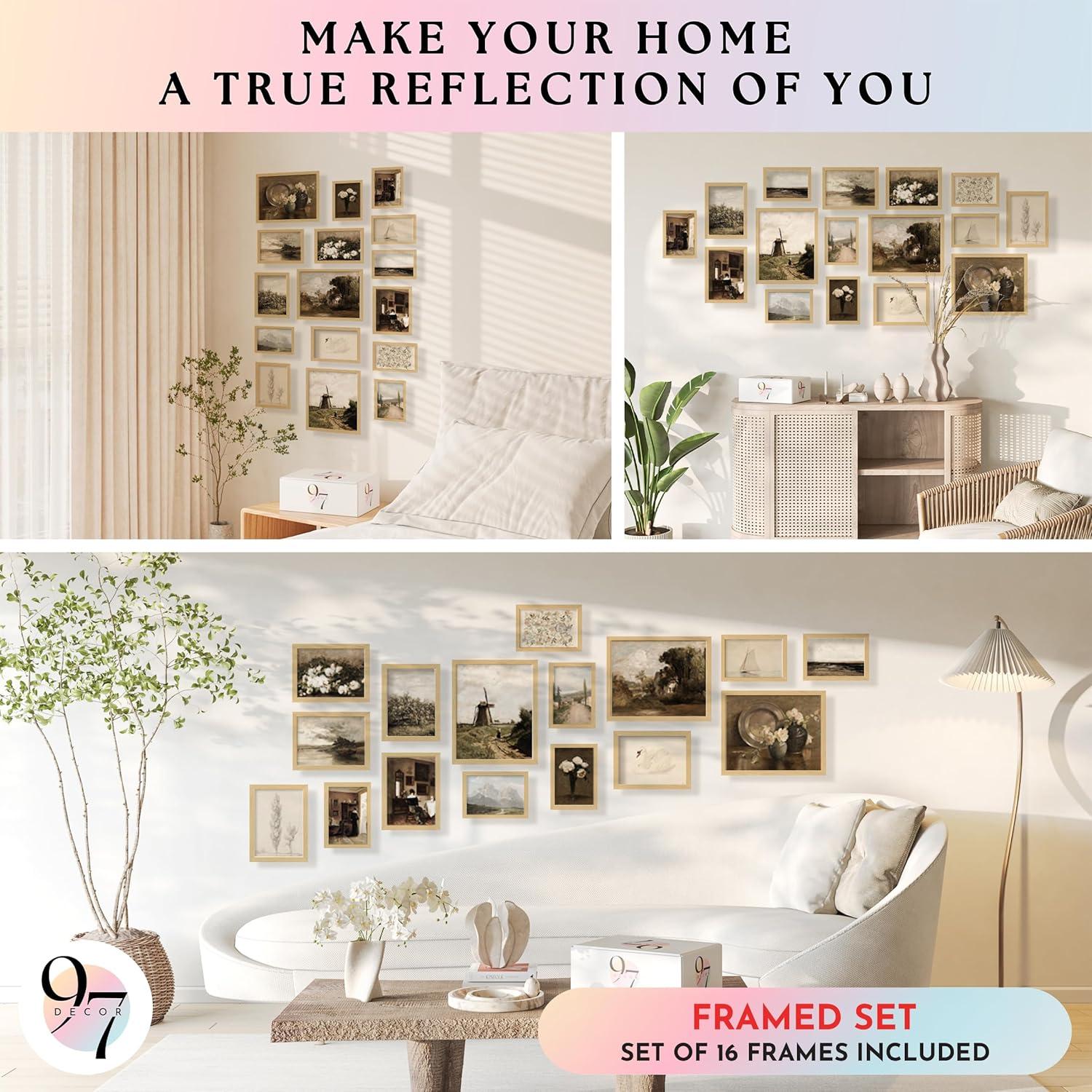 image97 Decor Vintage 16PCS FRAMED Wall Art  Framed Vintage Wall Art Prints Vintage Posters For Room Aesthetic Lanscape Prints For Wall Decor Moody Gallery Wall Pictures Botanical Paintings For Home Bedroom BEIGE FRAMEVintage