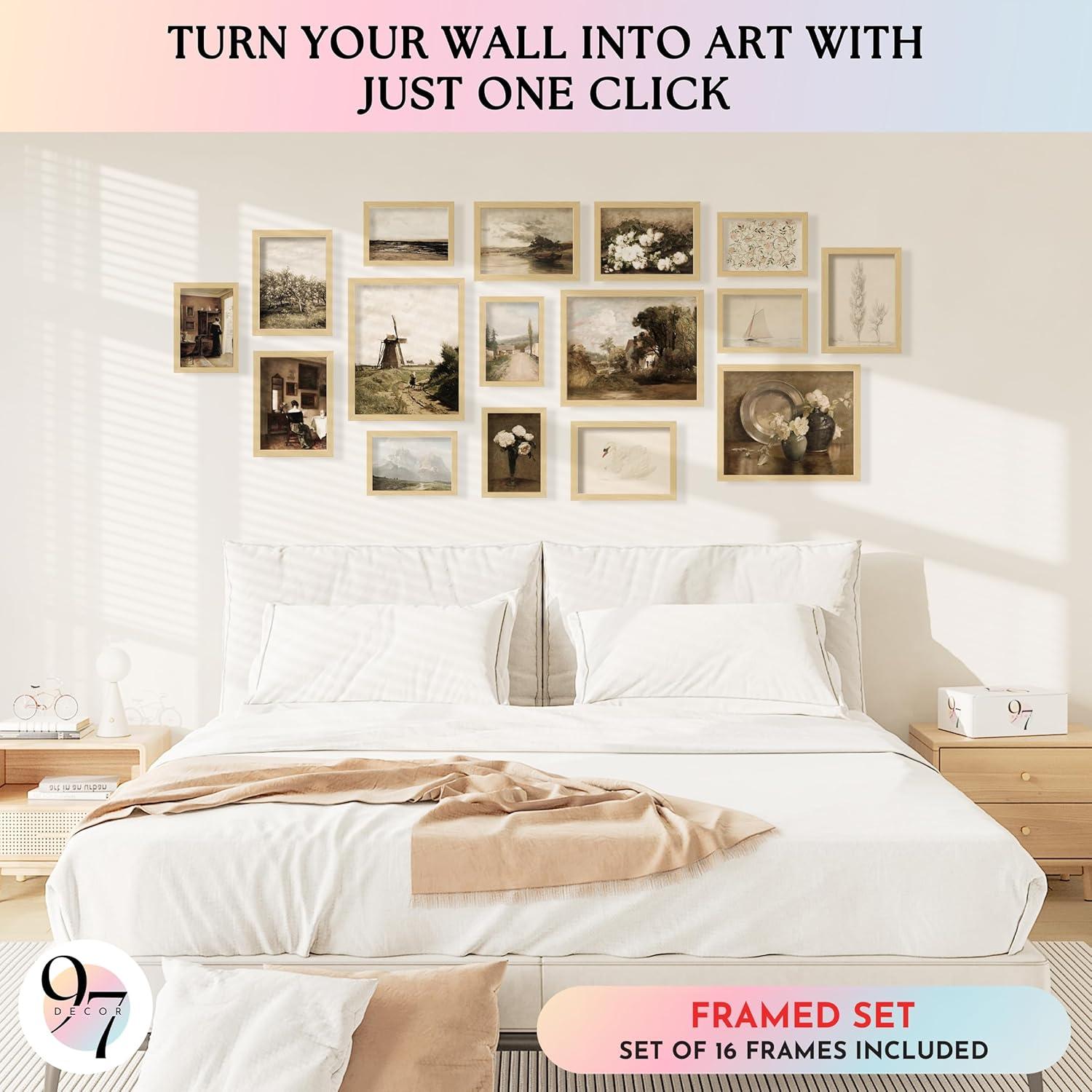 image97 Decor Vintage 16PCS FRAMED Wall Art  Framed Vintage Wall Art Prints Vintage Posters For Room Aesthetic Lanscape Prints For Wall Decor Moody Gallery Wall Pictures Botanical Paintings For Home Bedroom BEIGE FRAMEVintage