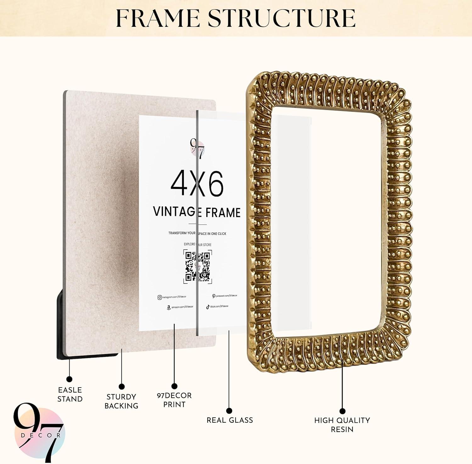 image97 Decor Vintage 4x6 Picture Frame Gold  Small Gold Frames 4x6 Unique Antique Picture Frames 4x 6 Mini Ornate 4 X 6 Photo Frame With Glass Front For Tabletop And Wall Hanging Vintage Wall DecorGold Rectagle