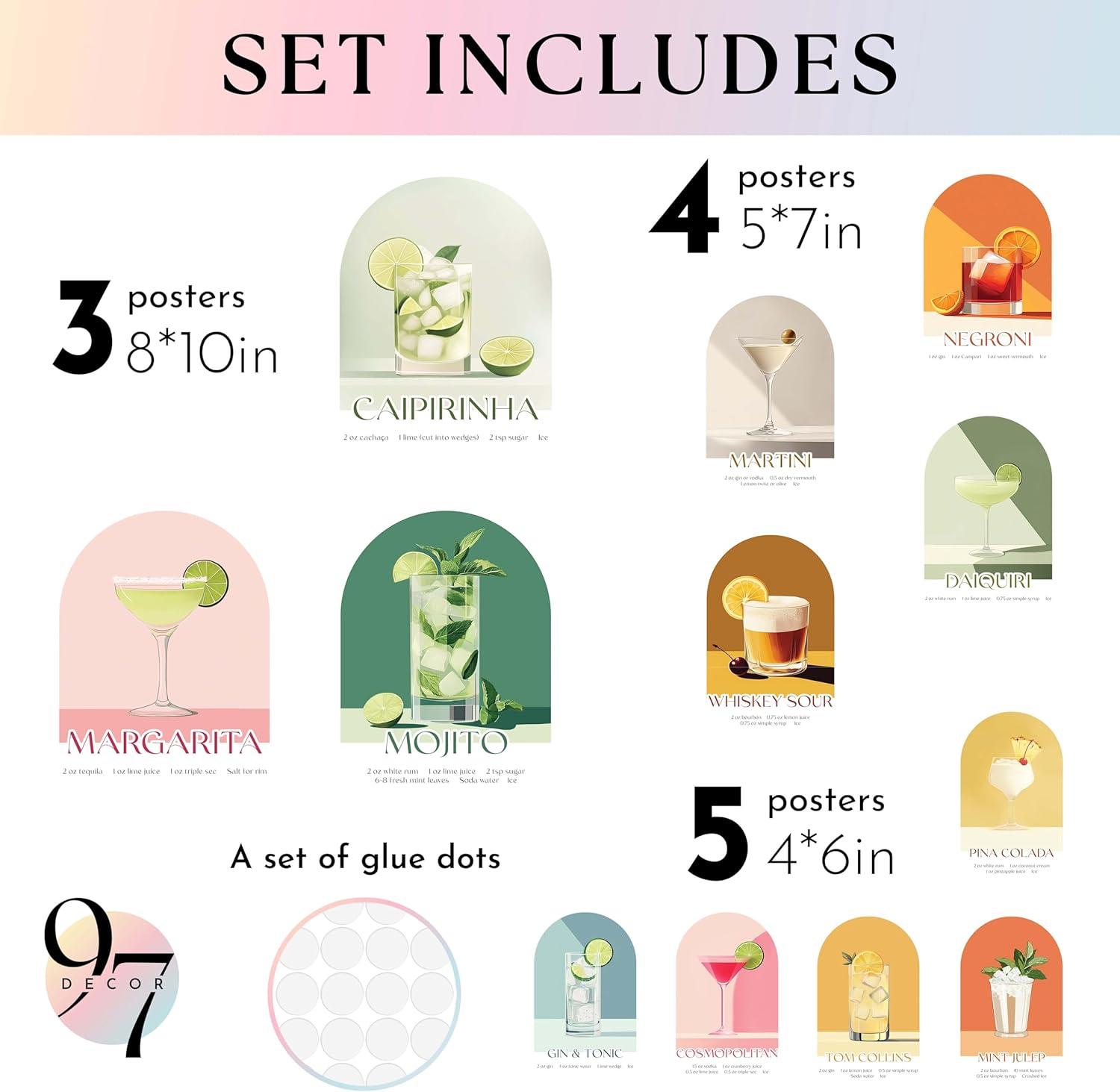 image97 Decor Vintage Cocktail Poster  Colorful Cocktail Wall Art Retro Bar Cart Decor And Accessories Cute Apartment Decor Aesthetic Pictures Drink Cocktail Recipe Art For College Dorm UnframedBar Cart