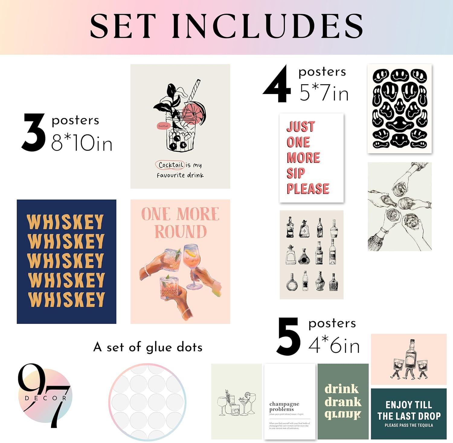 image97 Decor Vintage Cocktail Poster  Colorful Cocktail Wall Art Retro Bar Cart Decor And Accessories Cute Apartment Decor Aesthetic Pictures Drink Cocktail Recipe Art For College Dorm UnframedBar Quotes Set