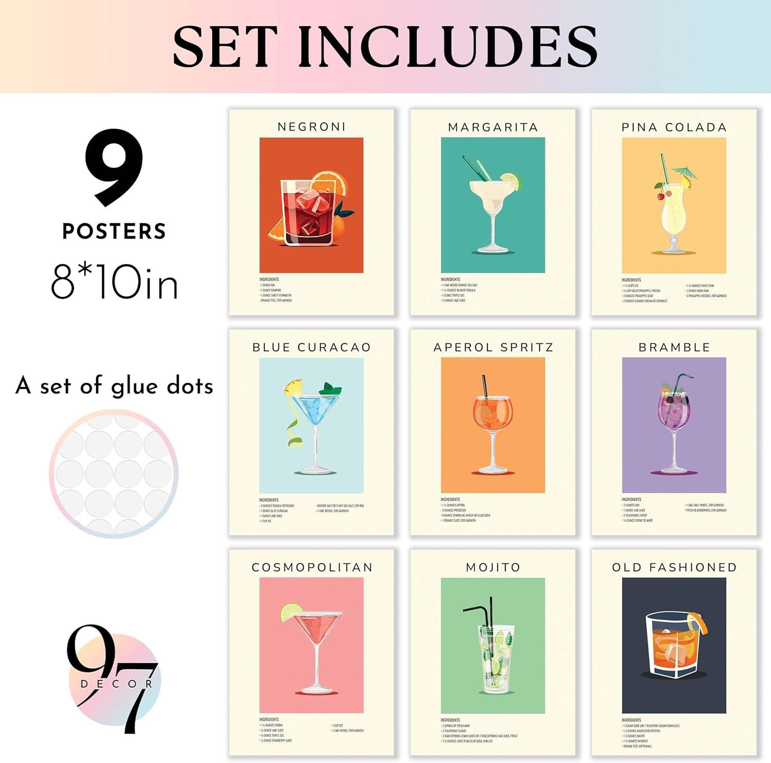 image97 Decor Vintage Cocktail Poster  Colorful Cocktail Wall Art Retro Bar Cart Decor And Accessories Cute Apartment Decor Aesthetic Pictures Drink Cocktail Recipe Art For College Dorm UnframedRetro Cocktail Recipes