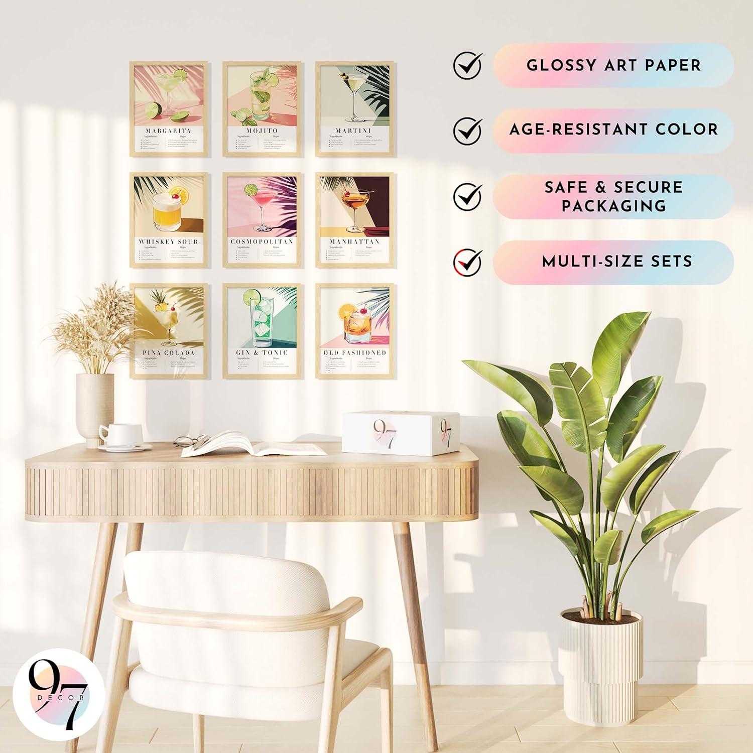 image97 Decor Vintage Cocktail Poster  Colorful Cocktail Wall Art Retro Bar Cart Decor And Accessories Cute Apartment Decor Aesthetic Pictures Drink Cocktail Recipe Art For College Dorm 8x10 Unframed