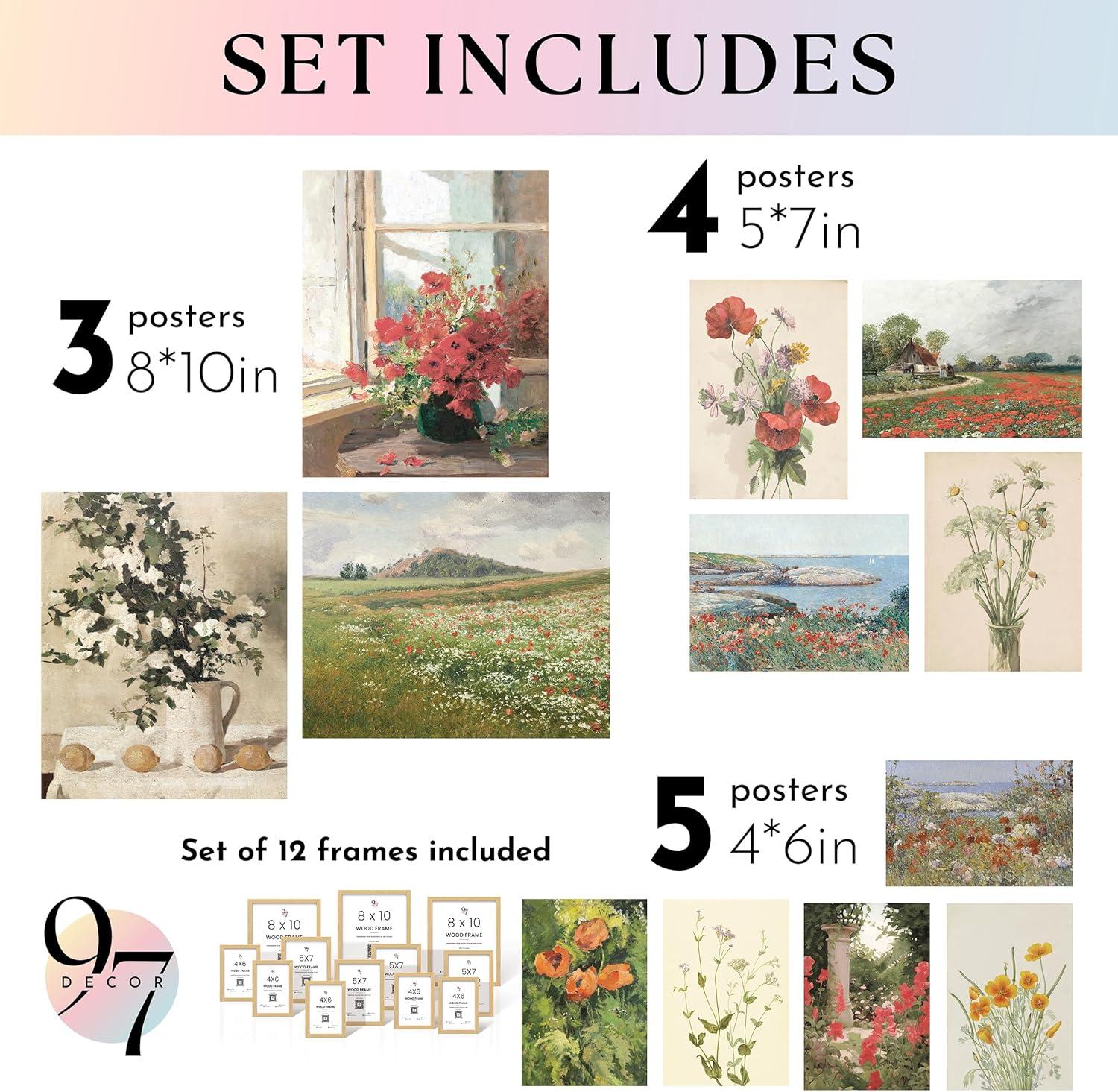 image97 Decor Vintage FRAMED Wall Art  Framed Vintage Wall Art Prints Vintage Posters For Room Aesthetic Lanscape Prints For Wall Decor Moody Gallery Wall Pictures Botanical Paintings For Home Bedroom BEIGE FRAMEVintage flower