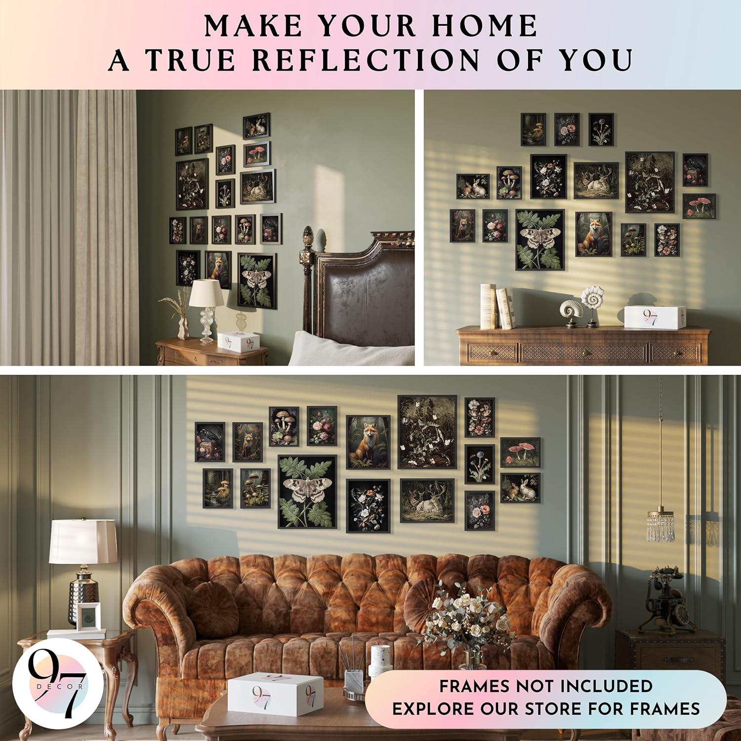 image97 Decor Vintage FRAMED Wall Art For Living Room  Large Framed Art Prints Cottagecore Wall Decor Dark Cottage Core Posters For Room Aesthetic Pictures Nature Forest Print For Dorm Home Bedroom BLACK FRAMECottagecore Corner