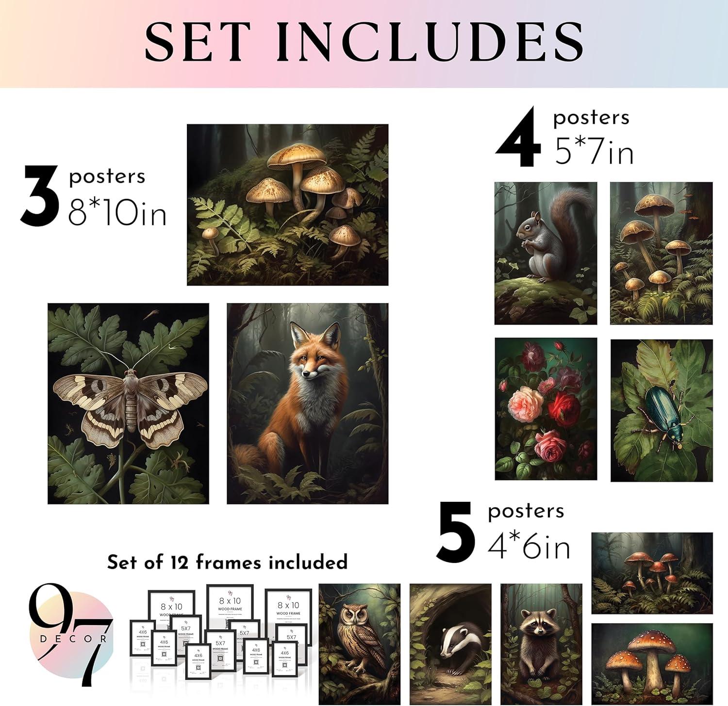 image97 Decor Vintage FRAMED Wall Art For Living Room  Large Framed Art Prints Cottagecore Wall Decor Dark Cottage Core Posters For Room Aesthetic Pictures Nature Forest Print For Dorm Home Bedroom BLACK FRAMECottagecore Forest