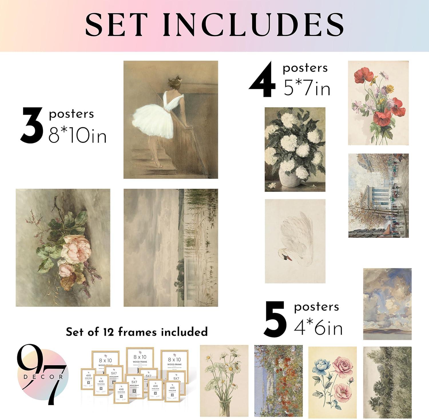 image97 Decor Vintage Framed Wall Art  Framed Vintage Wall Art Prints Vintage Posters For Room Aesthetic Lanscape Prints For Wall Decor Moody Gallery Wall Pictures Botanical Paintings For Home BedroomVintage Gx8x10