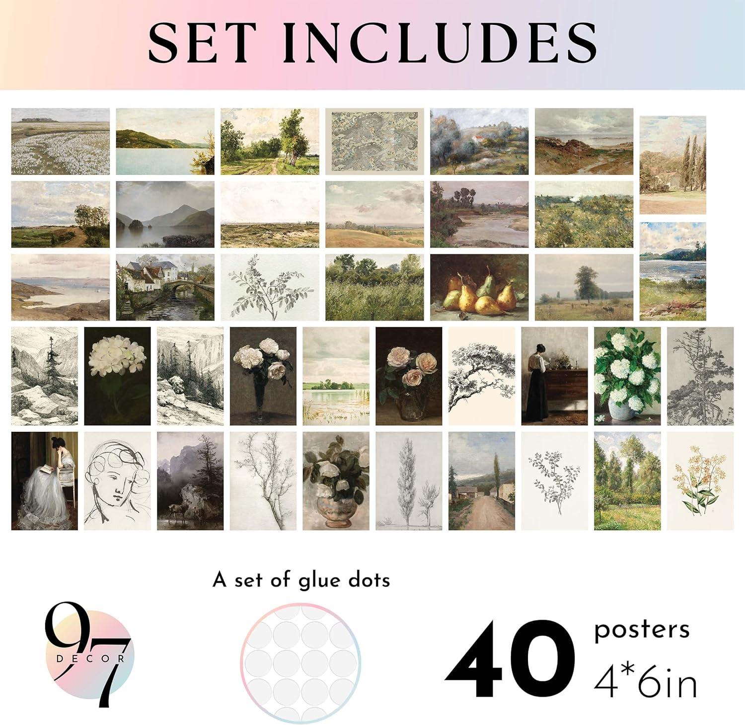 image97 Decor Vintage Framed Wall Art  Framed Vintage Wall Art Prints Vintage Posters For Room Aesthetic Lanscape Prints For Wall Decor Moody Gallery Wall Pictures Botanical Paintings For Home BedroomVintage 40x4x6