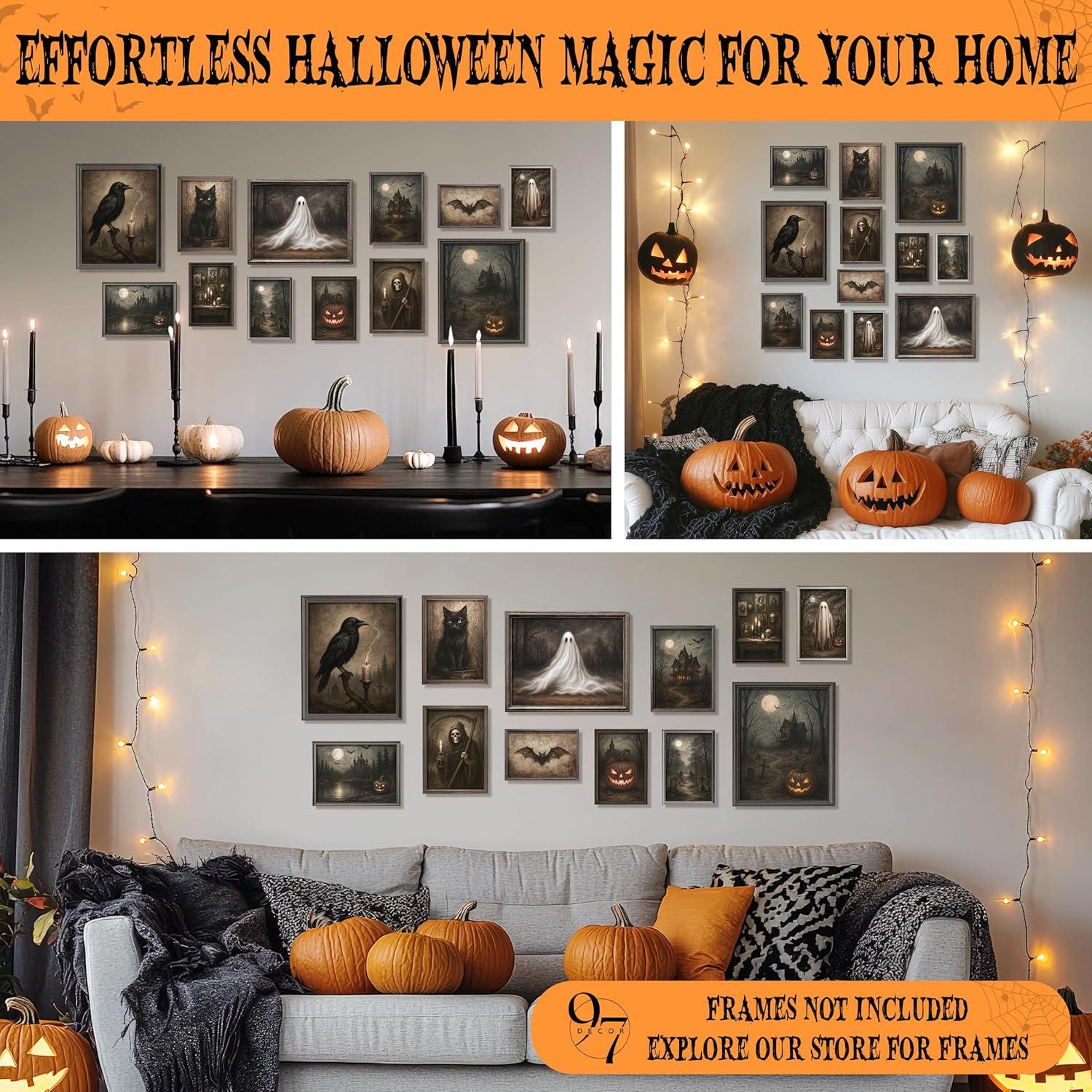 image97 Decor Vintage Halloween Wall Art Prints  Dark Halloween Pictures Wall Decor Creepy Ghost Painting Witchy Posters For Room Aesthetic Spooky Artwork Witch Decorations For Bedroom unframedHalloween
