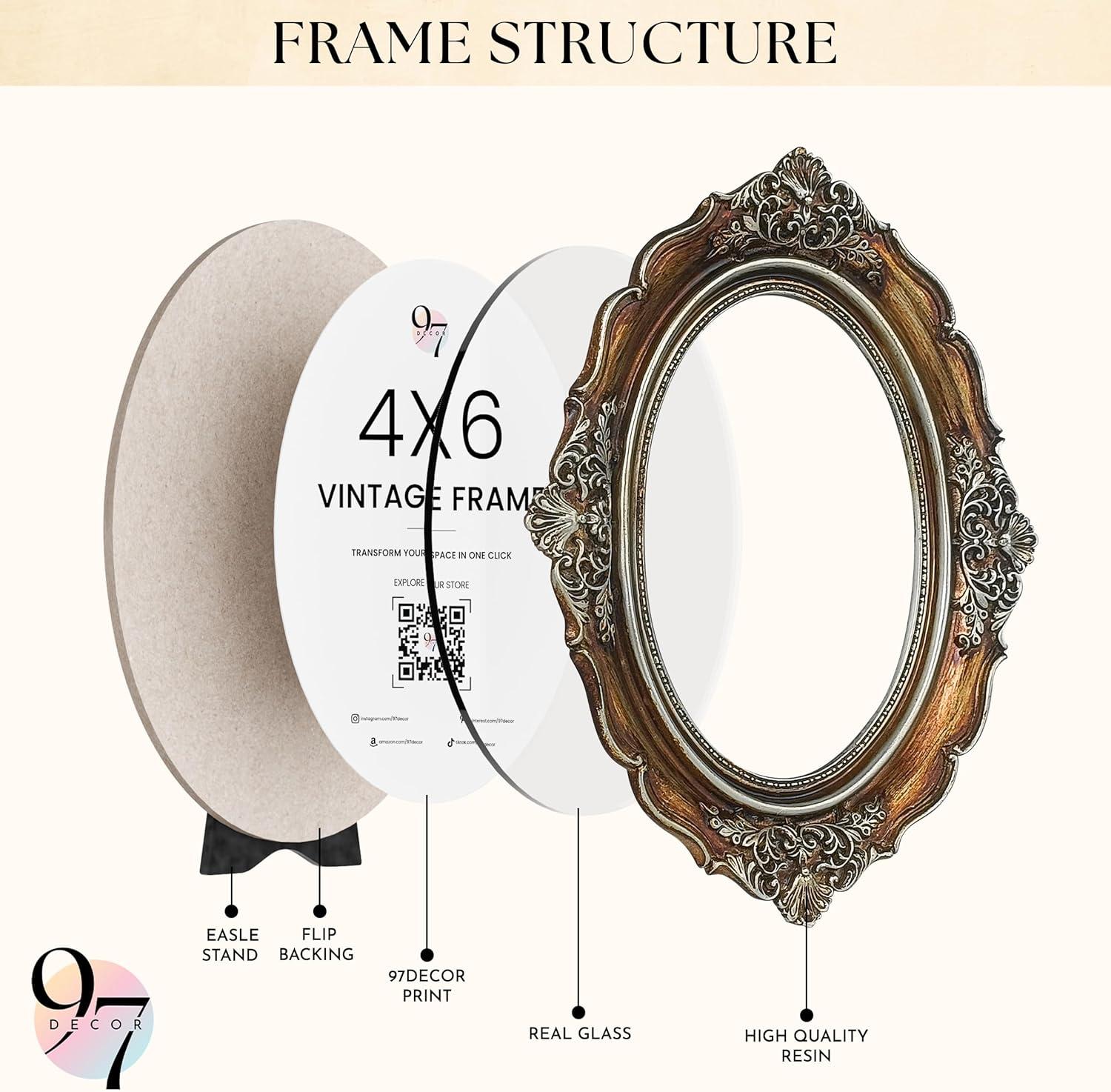 image97 Decor Vintage Picture Frames 4x6  Antique Oval Picture Frame 4x6 Ornate Gold Frame 4 X 6 For Tabletop And Wall Hanging Antique Wall DecorBronze