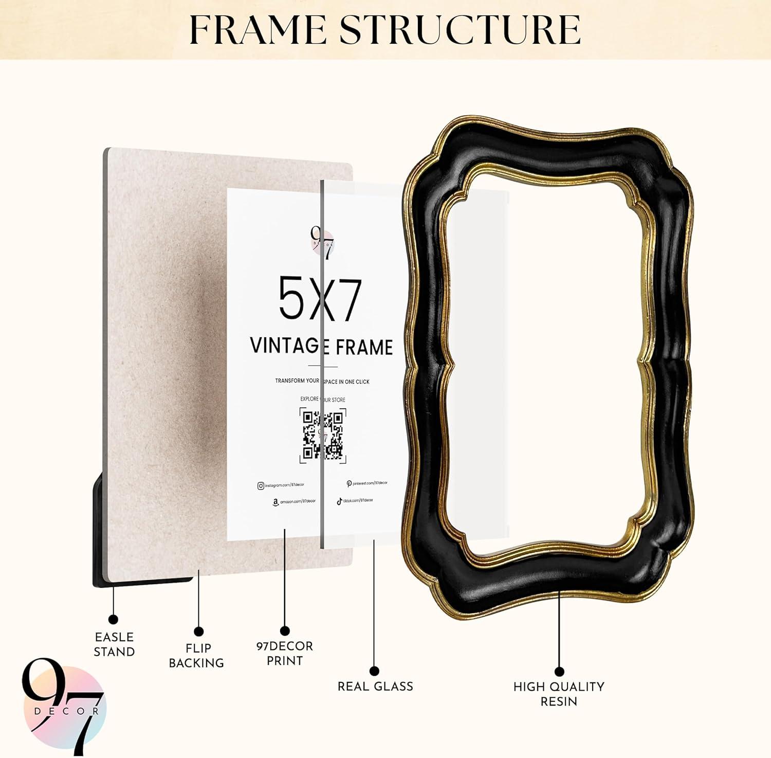 image97 Decor Vintage Picture Frames 5x7  Gold 5x7 Picture Frame Vintage Style Ornate 5 x 7 Frames for Pictures Antique 5 By 7 Frame For Tabletop And Wall Hanging Antique Wall DecorGold Black