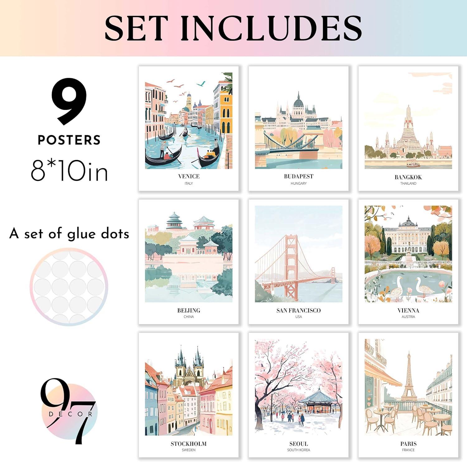 image97 Decor Vintage Travel Posters  Retro Wall Art For Home Around World Destination Pictures Famous City Artwork For Classroom Decoration 8x10 Unframed