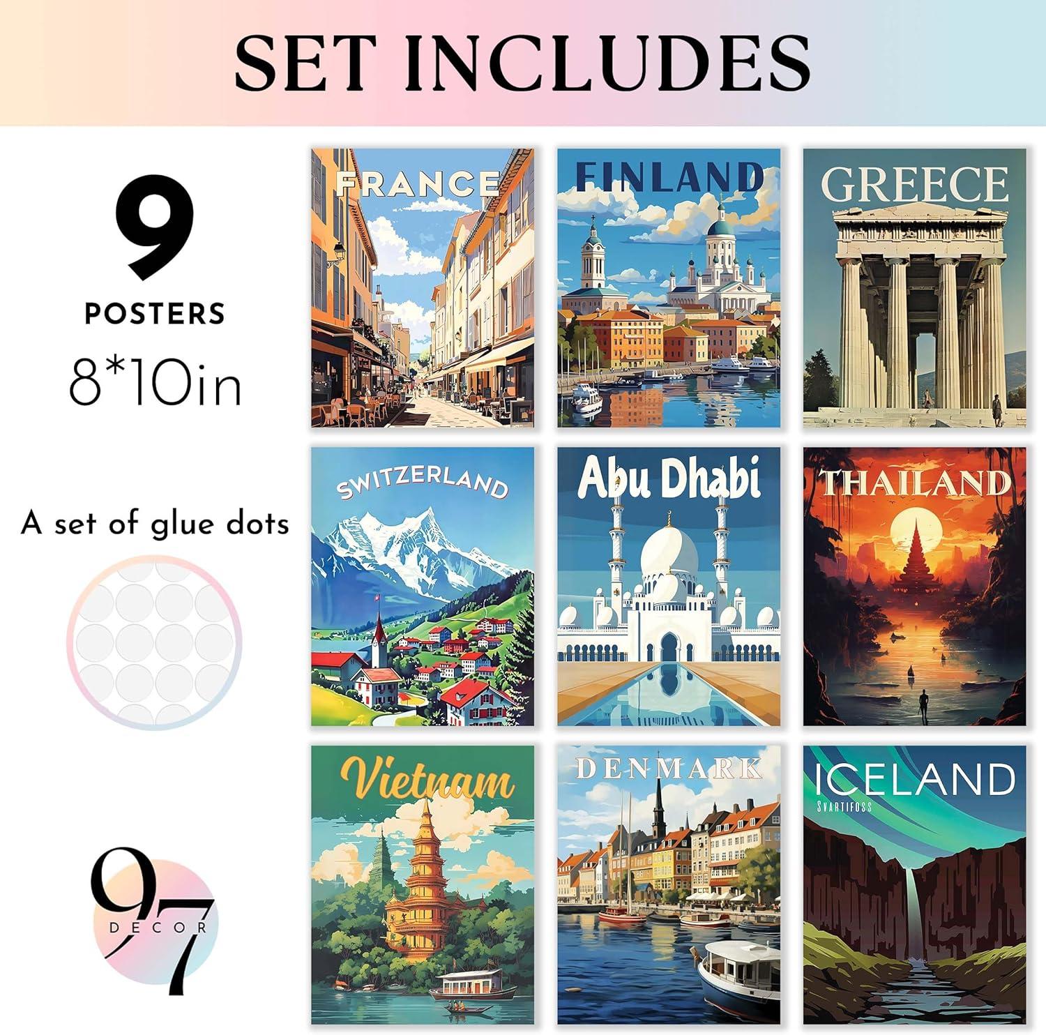 image97 Decor Vintage Travel Posters Wall Art  Retro Travel Decor For Home Travel Art Prints For Wall Decor Around World Destination Pictures Famous City Artwork For Classroom Decoration 8x10 Unframed