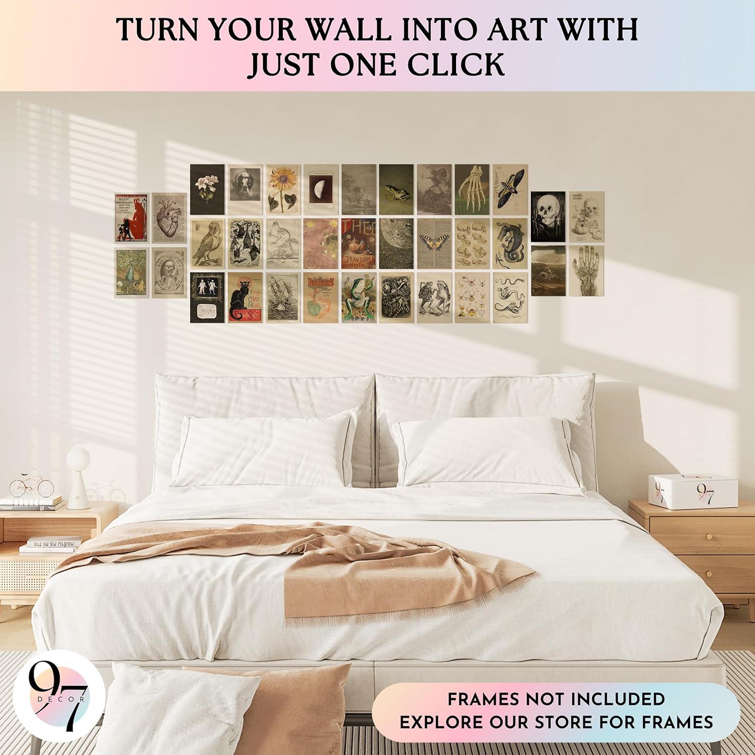 image97 Decor Vintage Wall Art Prints  French Antique Decor Vintage Pictures Moody Gallery Art 12 Count Framed Vertical Rectangular Distressed Finish Indoor Use Wall Mount