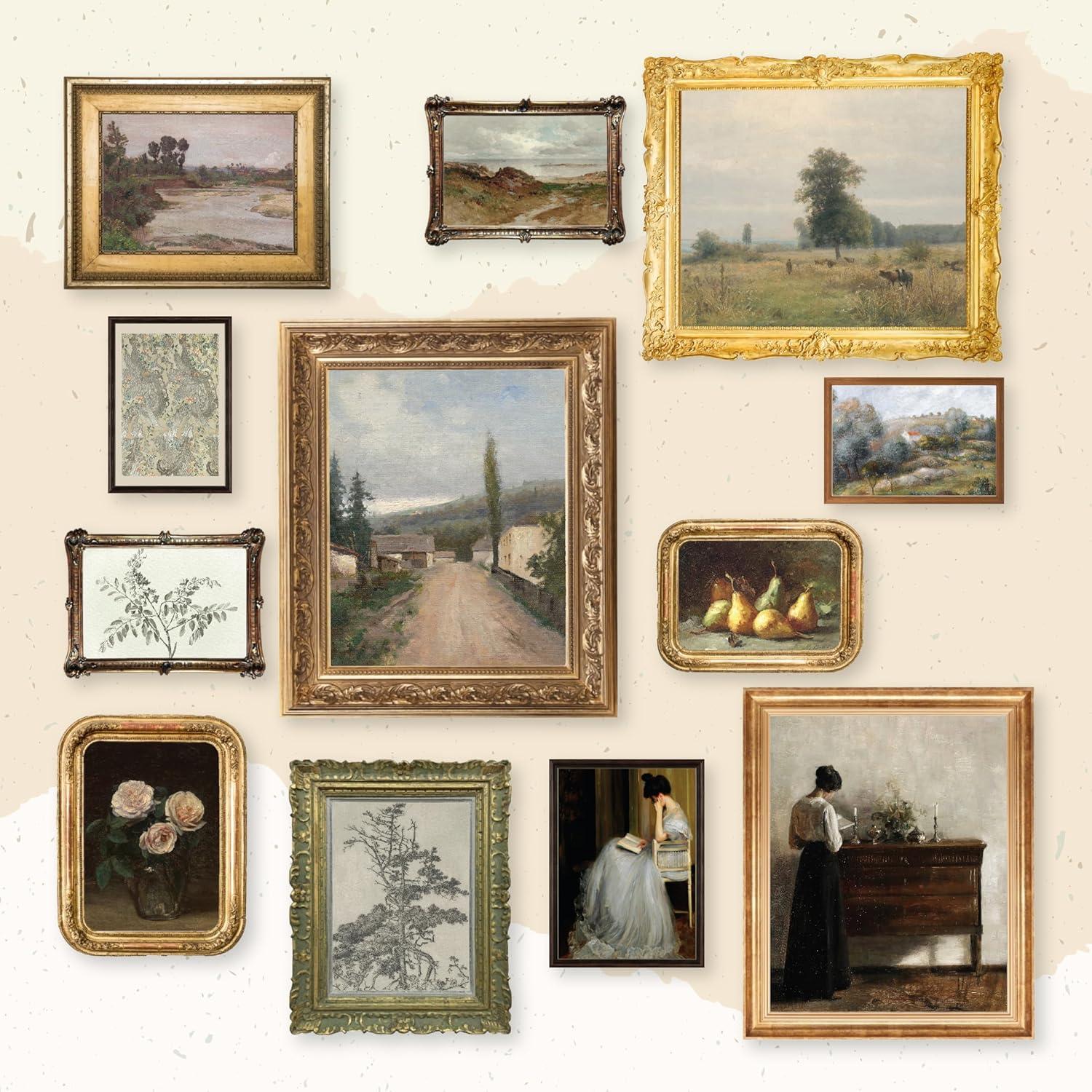 image97 Decor Vintage Wall Art Prints  French Antique Decor Vintage Pictures Moody Gallery Art 12 Count Framed Vertical Rectangular Distressed Finish Indoor Use Wall Mount