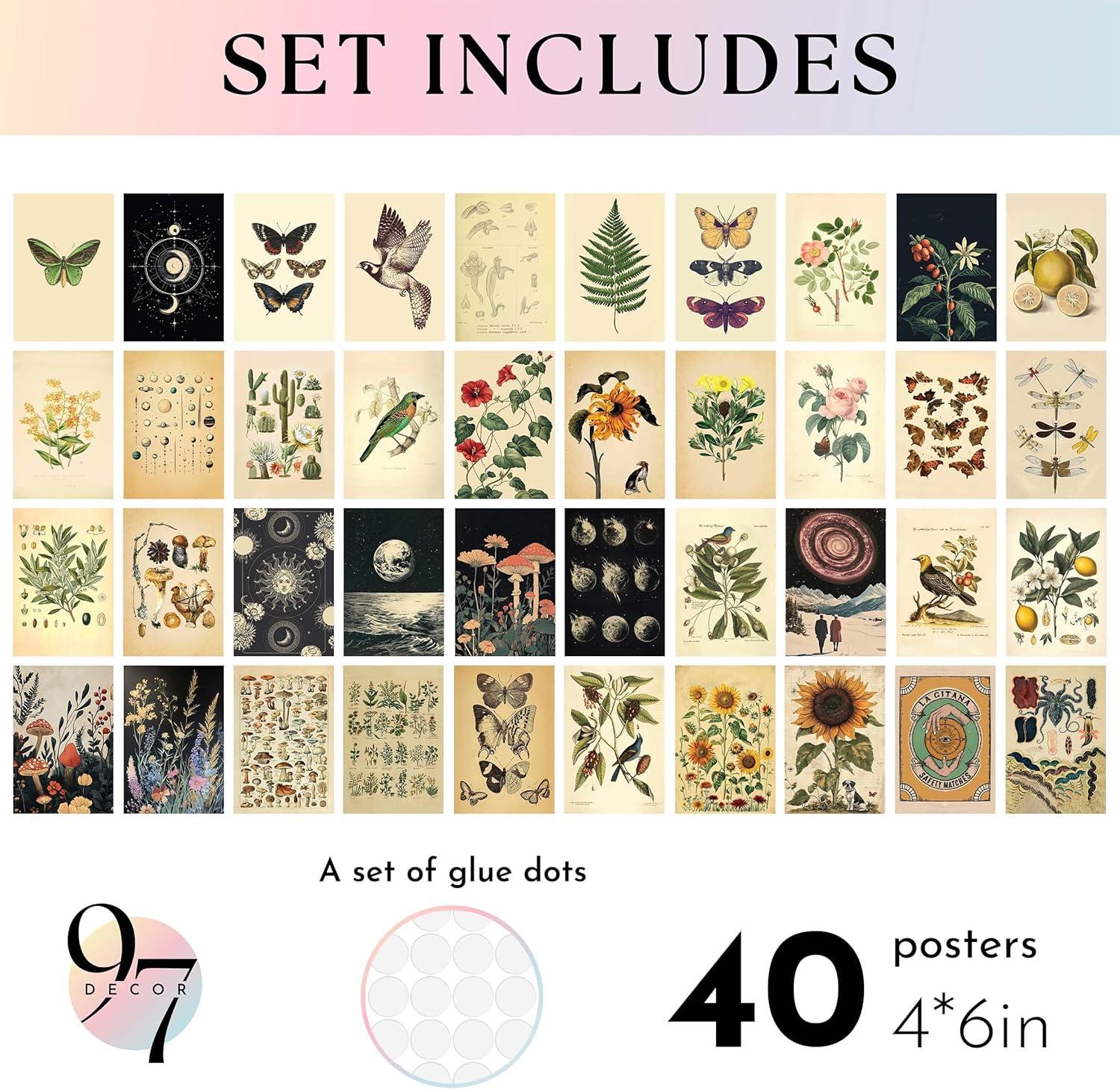 image97 Decor Vintage Wall Collage Kit  Mini Posters For Room Aesthetic Cottage Core Wall Decor Vintage Botanical Wall Art Prints Cottagecore Plant Pictures Flower Art Nature Decor For Bedroom 4x6
