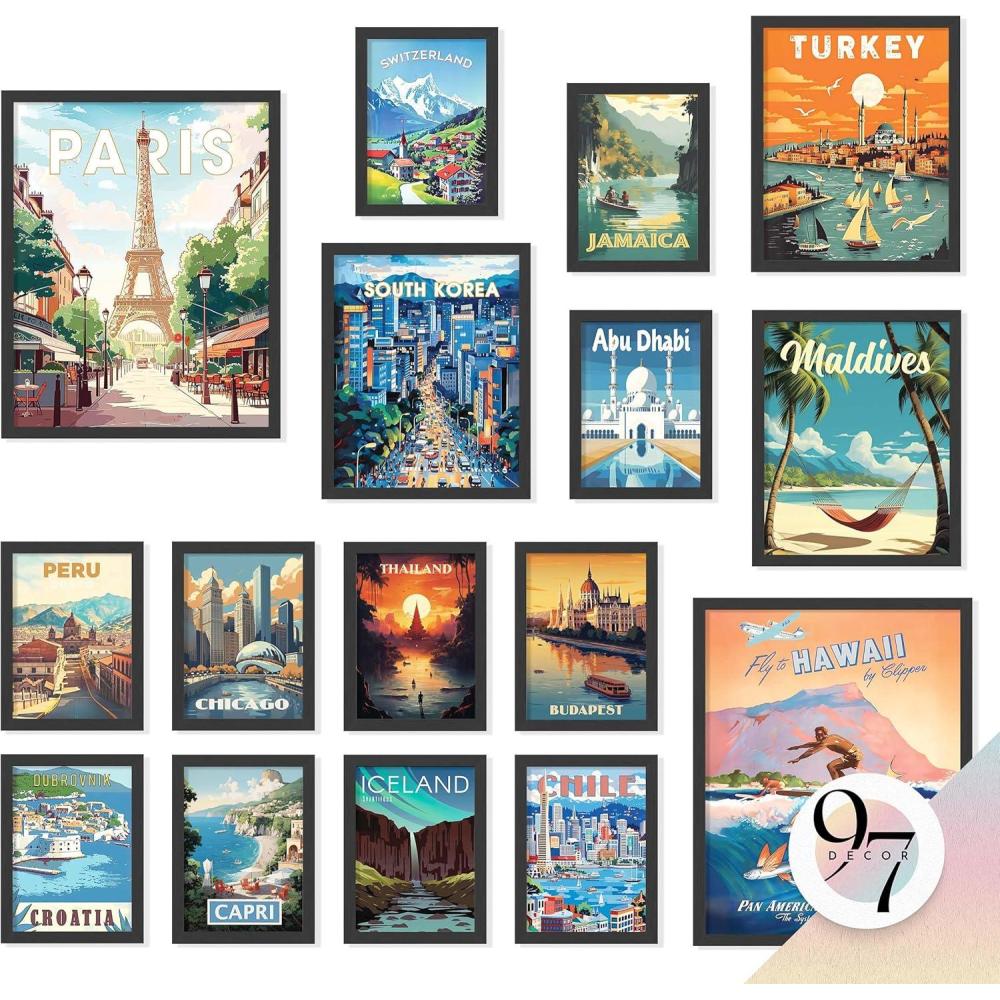 image97 DECOR Vintage Travel Decor Posters  World Travel Wall Art Prints Retro Popular Cities Photo Collage Kit Trendy City Landscape Aesthetic Pictures for Teen Dorm Bedroom Decorations 40 Pcs 4quotx6quotTravel Gx11x14