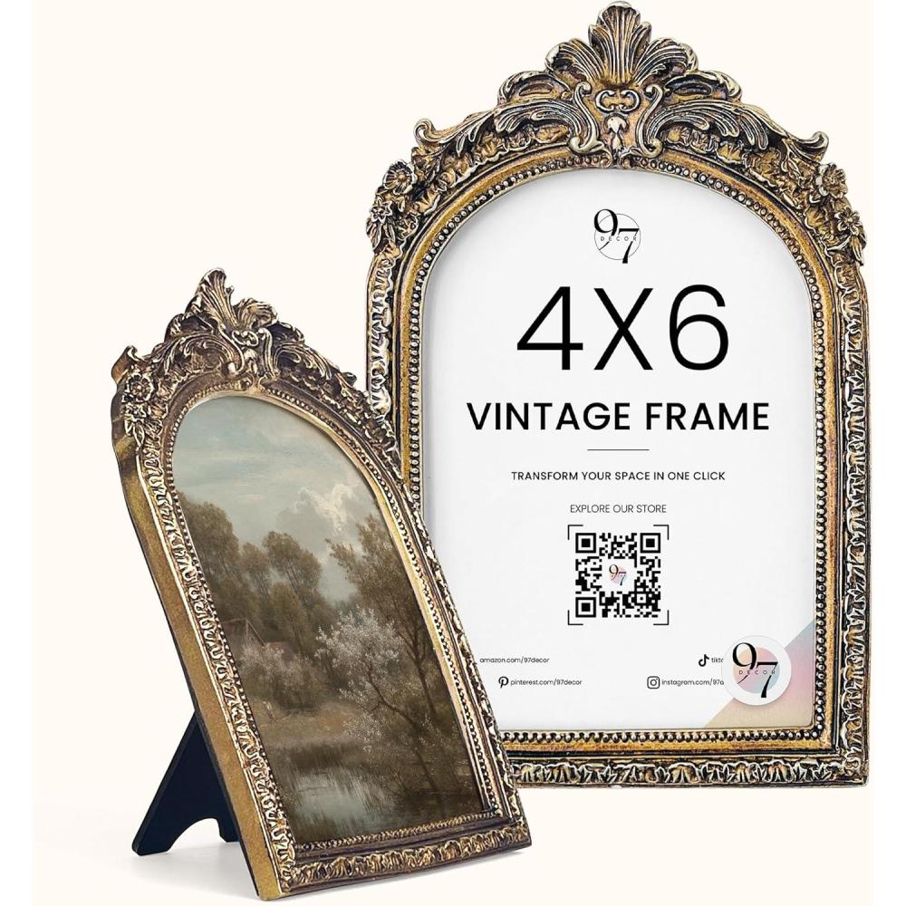 image97 Decor 4x6 Vintage Picture Frame  Ornate Gold Frame 4x6 Antique Photo Frames 4 x 6 Rustic Small Frames Retro Decorative Wall Hanging For HomeBaroque Arch