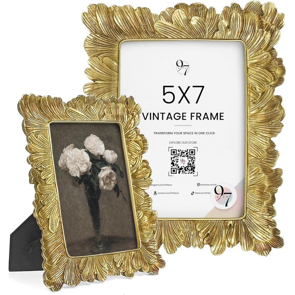 image97 Decor 4x6 Vintage Picture Frame  Ornate Gold Frame 4x6 Antique Photo Frames 4 x 6 Rustic Small Frames Retro Decorative Wall Hanging For HomeGinkgo Rectangle