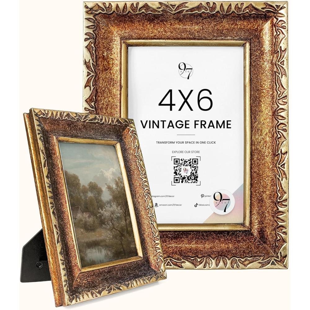 image97 Decor 4x6 Vintage Picture Frame  Ornate Gold Frames 4 x 6 Antique Photo Frames 4 x 6 Rustic Small Frame Retro Decorative Wall Hanging For Home