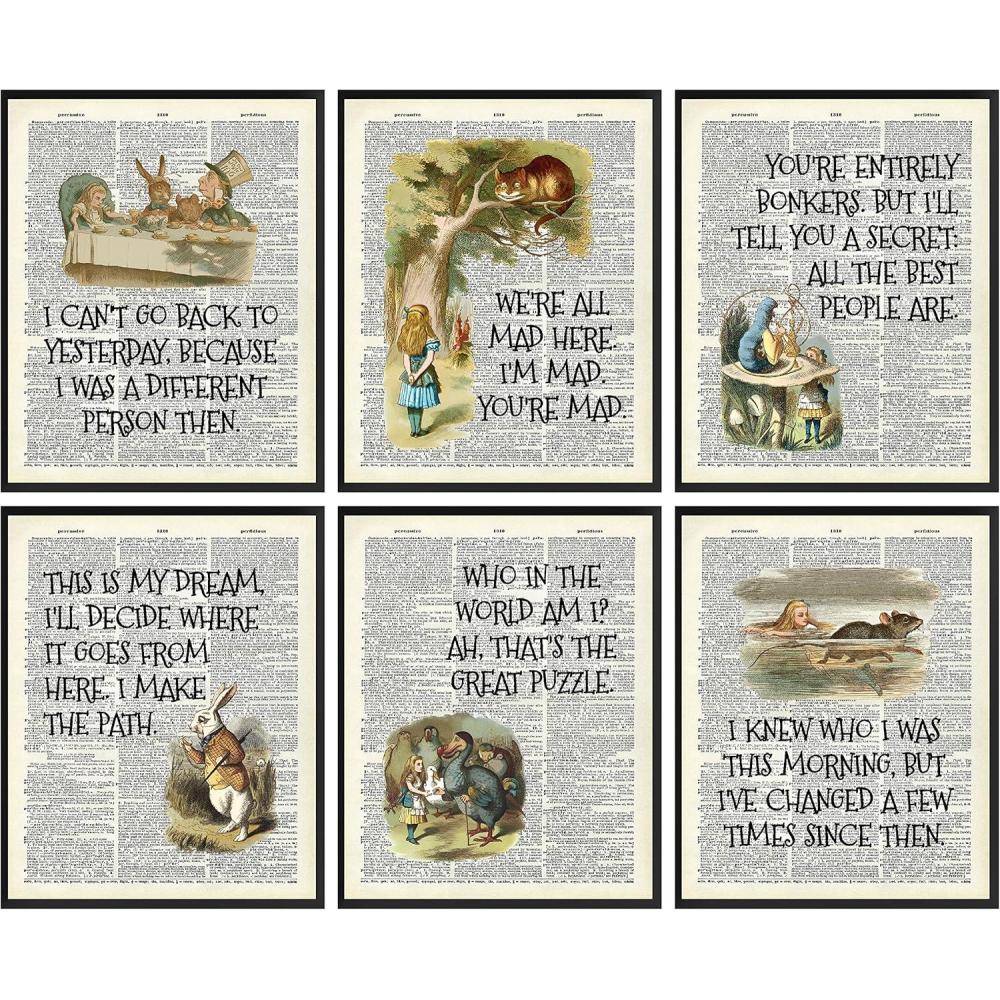 image97 Decor Alice Decor  Wonderland Poster Set Vintage Alice Dictionary Quotes Wall Art Print Alice Painting Artwork Home Decorations for Bedroom 8x10 UNFRAMEDAlice