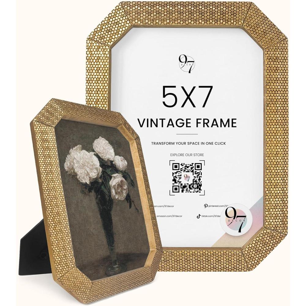 image97 Decor Black Gothic Picture Frame 5x7  Vintage Picture Frames 5x7 Victorian 5 x 7 Frame Halloween Goth Photo Frames With Glass Front For Tabletop And Wall Hanging Gothic Wall Decor For HomeGold Octagon