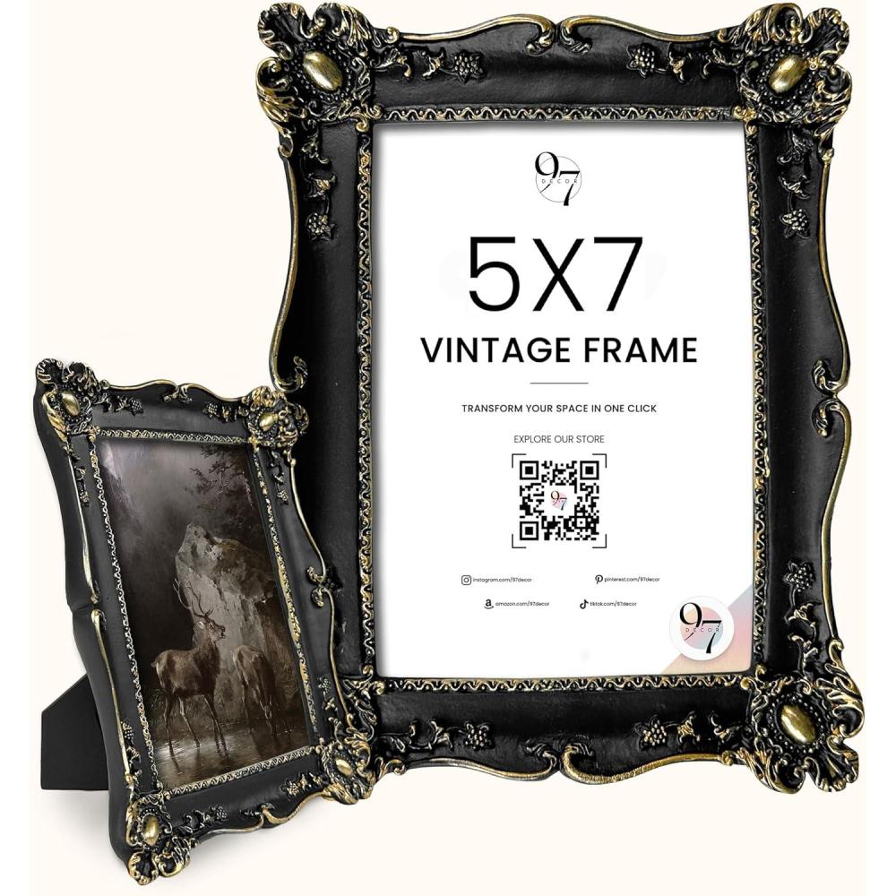 image97 Decor Black Vintage Picture Frames 5x7  Gothic Picture Frame 5x7 Goth Ornate Frame 5 By 7 Unique Halloween Frames 5 X7 For Tabletop And Wall Hanging Victorian Gothic Wall Decor For Home Bedroom