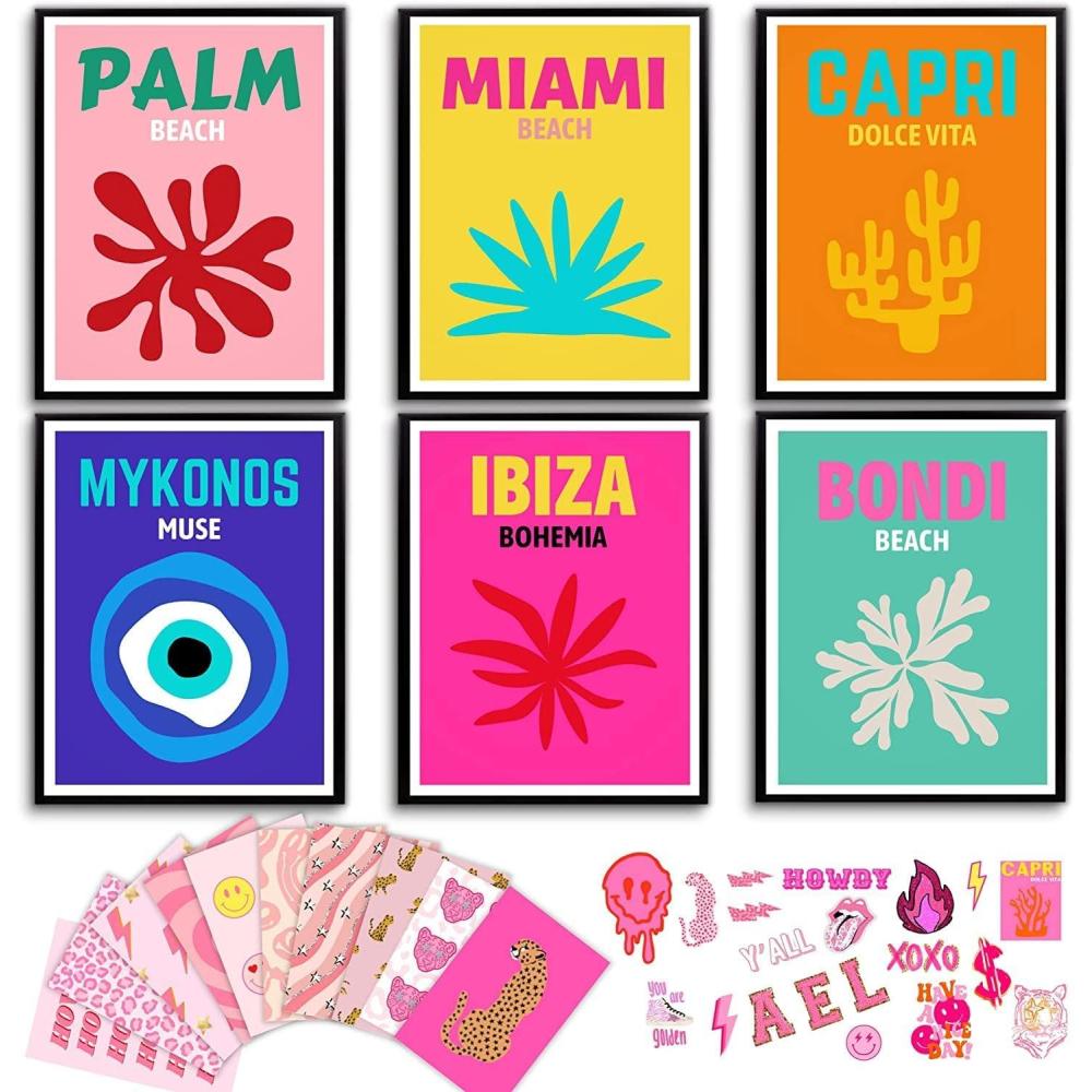 image97 Decor Colorful Preppy Room Decor  Hot Pink And Orange Preppy Posters For Room Aesthetic Maximalist Decor Preppy Pictures For Wall Quirky Wall Decor For Bedroom Teen Girl Dorm 8x10 UnframedPreppy Traveling
