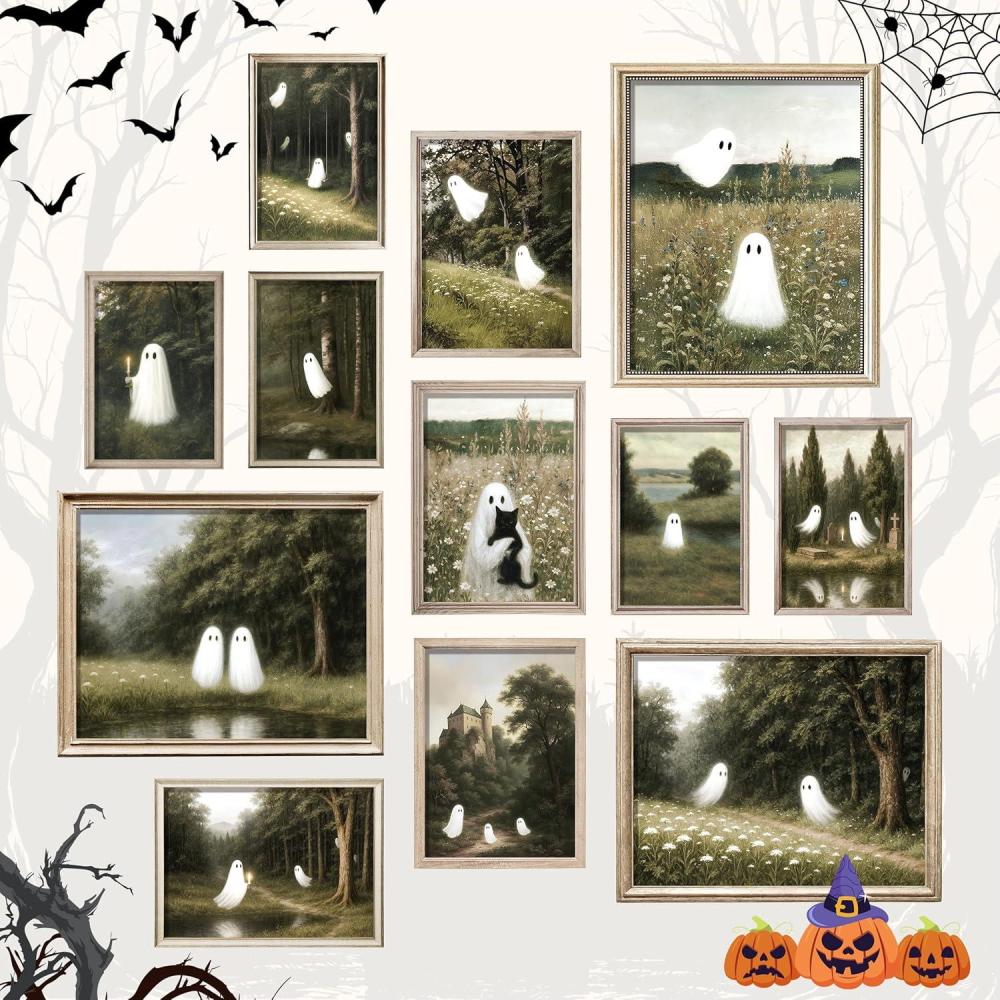 image97 Decor Cute Ghost Decor  Vintage Halloween Wall Art Prints Ghost Pictures Wall Decors Dark Spooky Poster For Room Aesthetic Pictures Halloween Decorations Indoor 2025 For Home Bedroom UnframedGhost