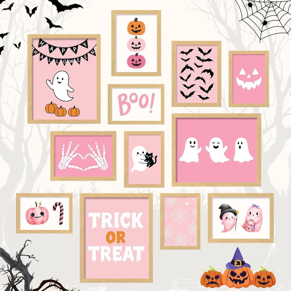 image97 Decor Cute Ghost Decor  Vintage Halloween Wall Art Prints Ghost Pictures Wall Decors Dark Spooky Poster For Room Aesthetic Pictures Halloween Decorations Indoor 2025 For Home Bedroom UnframedPink Halloween