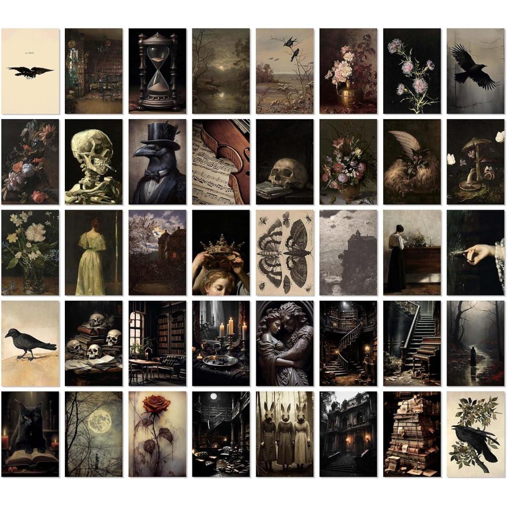 image97 Decor Dark Academia Wall Art  Dark Academia Decor For Bedroom Vintage Gothic Wall Art Prints Witchy Posters Moth Skull Painting Gothic Home Decor Aesthetic Moody Halloween Pictures UnframedDark Academia Collage