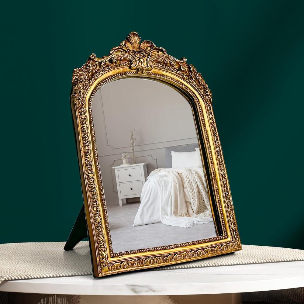 image97 Decor Decorative Gold Wall Mirror Vintage Decor  Small Antique Mirror for Table Top and Wall Mounting Ornate Vintage Mirrors Frame for Home Bedroom Makeup Room 116x9 InchRegal Arch
