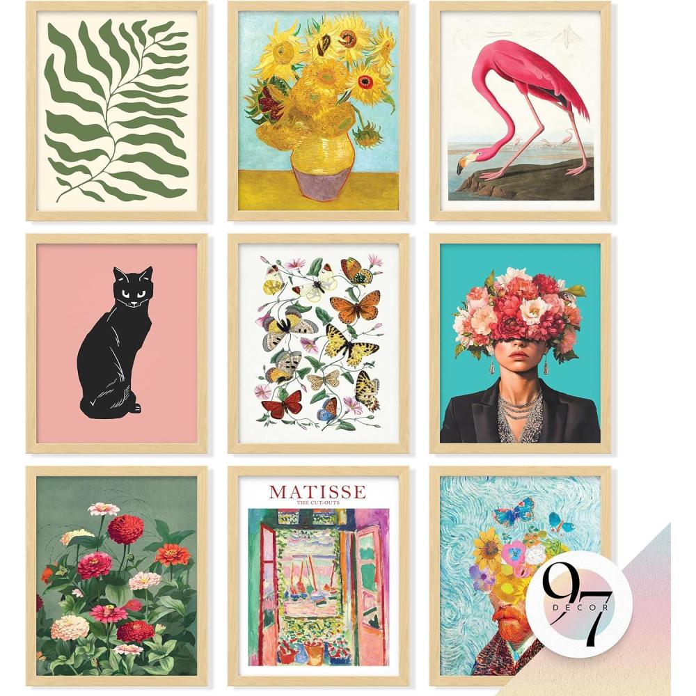 image97 Decor Eclectic Wall Art FRAMED  Vintage Boho Wall Decor Trendy Boho Prints For Wall Framed Gallery Wall Art Set Dorm Posters For Room Aesthetic Pictures Maximalist Decorations For Home BEIGE FRAMEEclectic Bloom 9x8x10