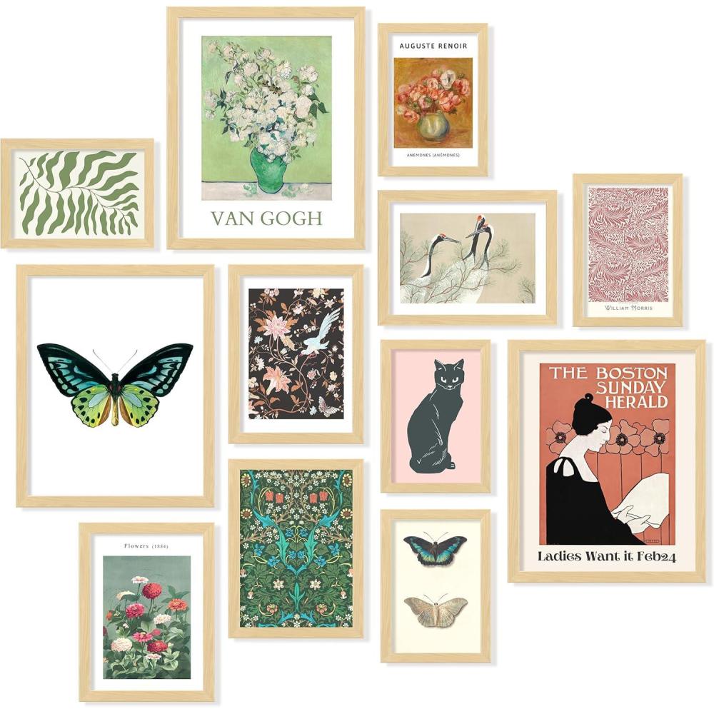 image97 Decor Eclectic Wall Art FRAMED  Vintage Boho Wall Decor Trendy Boho Prints For Wall Framed Gallery Wall Art Set Dorm Posters For Room Aesthetic Pictures Maximalist Decorations For Home BEIGE FRAMEEclectic Tranquility 12x8x10