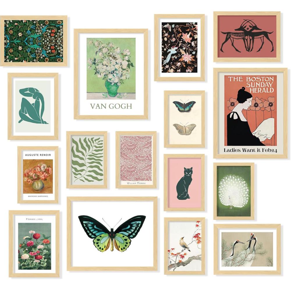 image97 Decor Eclectic Wall Art FRAMED  Vintage Boho Wall Decor Trendy Boho Prints For Wall Framed Gallery Wall Art Set Dorm Posters For Room Aesthetic Pictures Maximalist Decorations For Home BEIGE FRAMEEclectic Tranquility 16x8x10