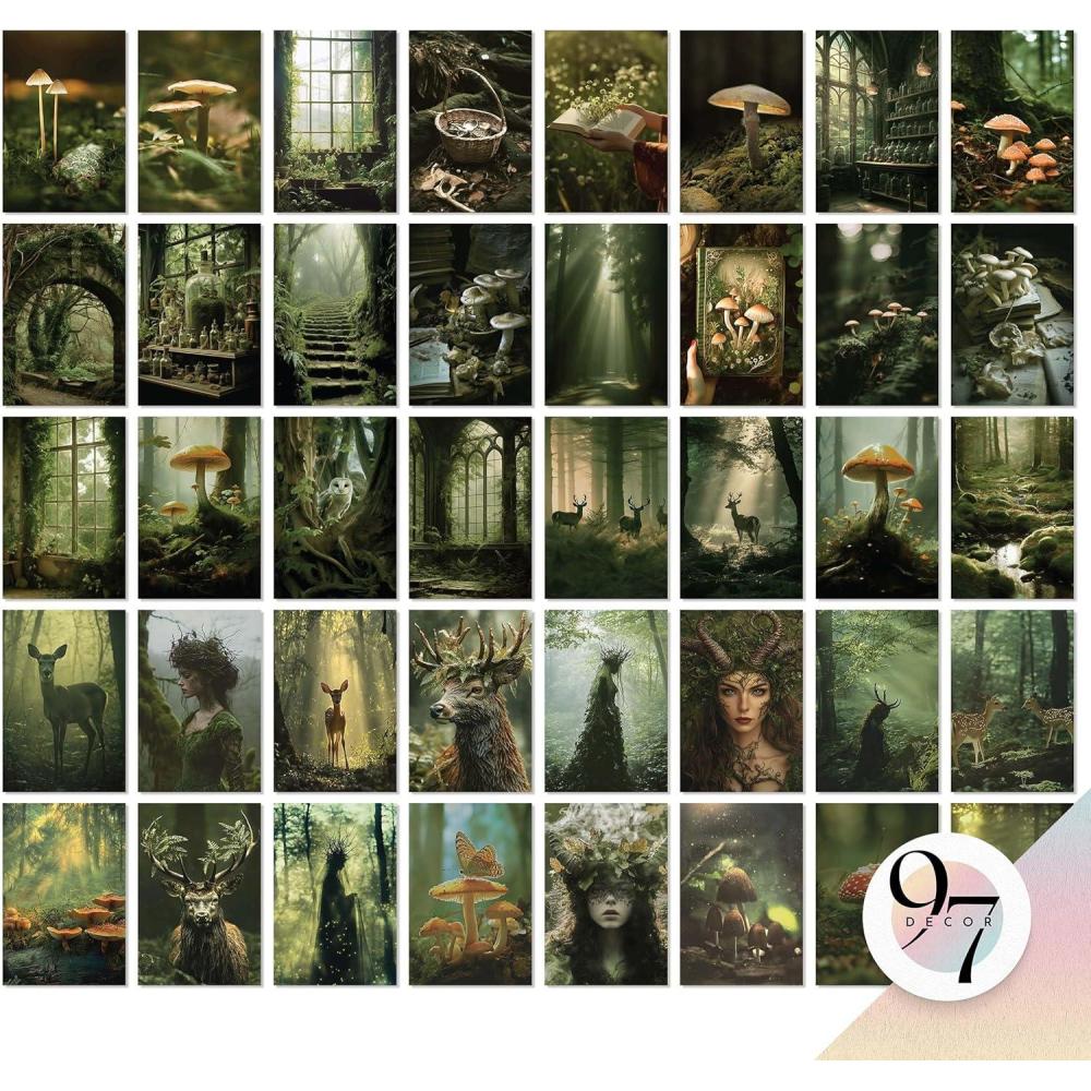 image97 Decor FRAMED 16PCS Vintage Fairycore Decor  Fairy Wall Decoration Aesthetic Cottage Wall Art Fairy Core Posters Fairy Art Prints Cottagecore Mushroom Pictures Earthy Fairy Decoration for Bedroom Home BEIGE FRAMEFairycore 40x4x6
