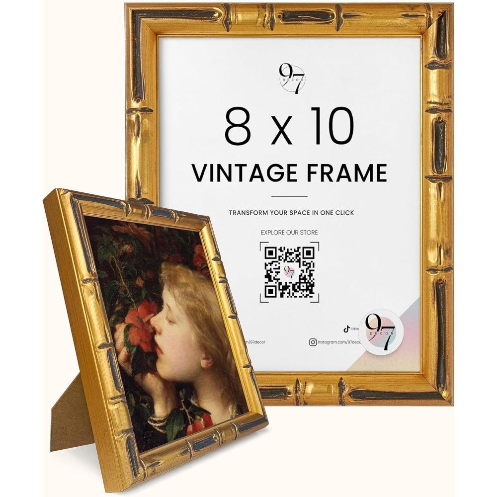 image97 Decor Gold Vintage Picture Frames 8x10  Gold 8x10 Picture Frame 8 X10 Golden Frame For Posters Antique Faux Bamboo Ps Frame 8 X 10 For Wall Hanging Vintage Wall Decor