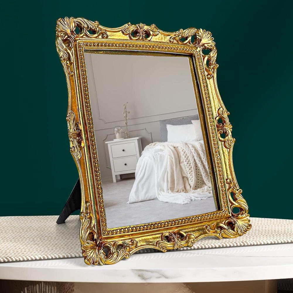 image97 Decor Gold Vintage Wall Mirror  Small Gold Mirror for Tabletop and Wall Hanging Antique Arch Frames for Desk Small Decorative Mirrors Frame for Home Bedroom Makeup Room Decor 118x96 InchRipple Rectangle