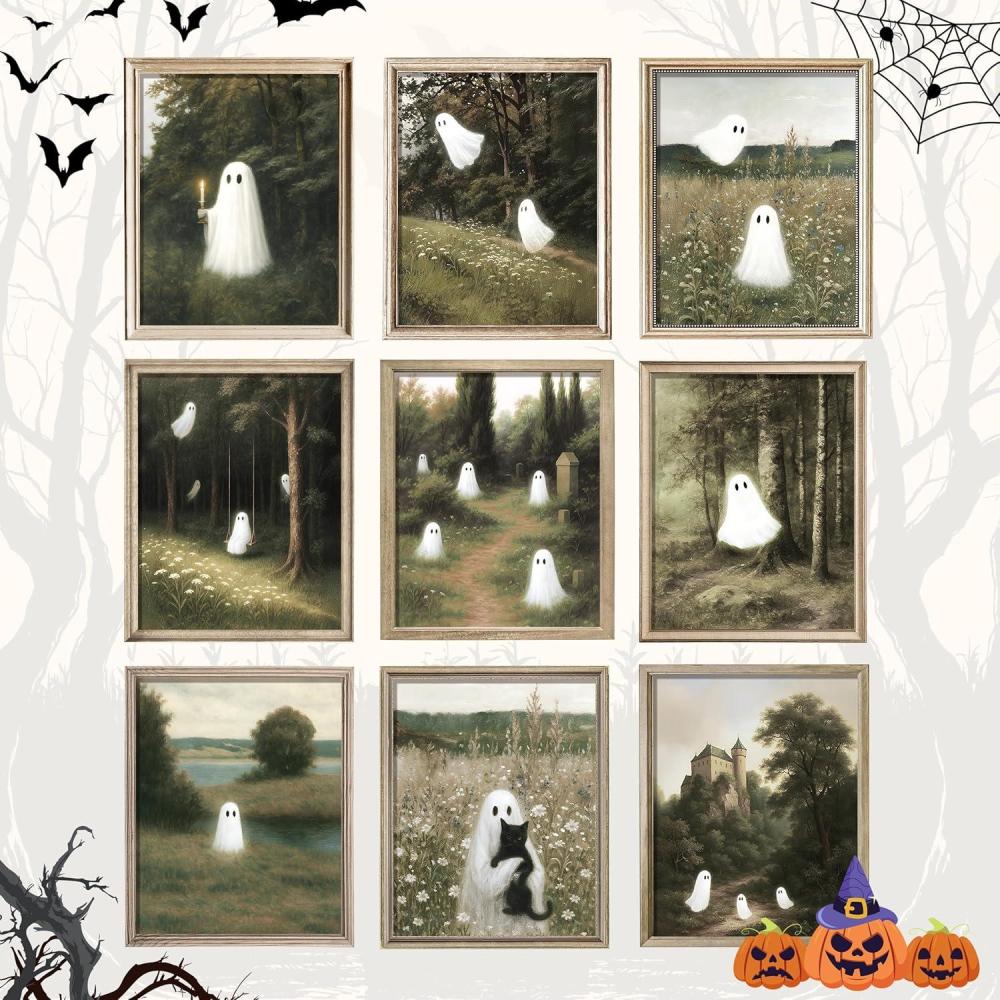 image97 Decor Halloween Bathroom Decor  Vintage Ghost Wall Art Prints Gothic Bathroom Wall Art Posters For Room Aesthetic Spooky Ghost Pictures Cute Halloween Decorations Indoor For Home unframedCute Ghost