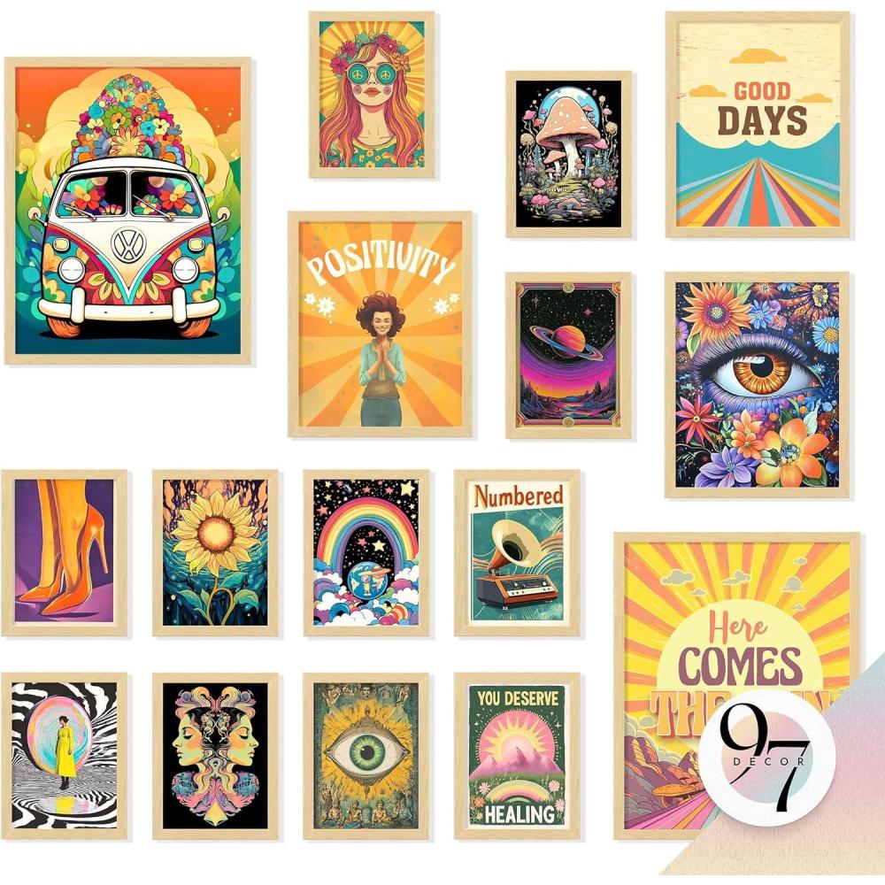 image97 Decor Large 11x14 Hippie Room Decor For Bedroom Aesthetic  Large Cute Hippie Decor For Bedroom Vintage Retro Posters For Dorm Groovy 70s Wall Art Hippy Prints For Classroom Decorations Unframed