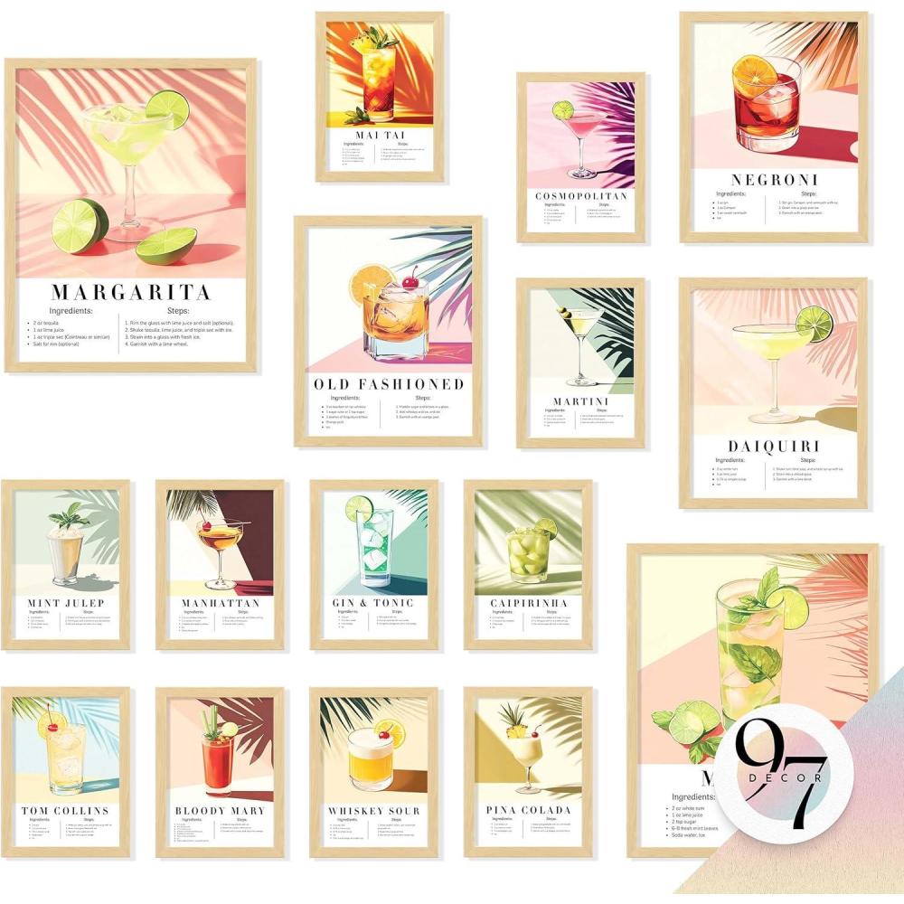 image97 Decor Large 11x14 Vintage Cocktail Poster  Colorful Cocktail Wall Art Retro Bar Cart Decor And Accessories Cute Apartment Aesthetic Pictures Cocktails Recipe Art For College Dorm UnframedCocktail Color Pop