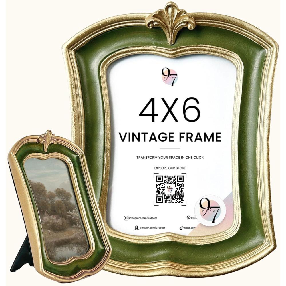 image97 Decor Oval 5x7 Picture Frame  Small Vintage Picture Frames 5x7 Elegant Oval Frame 5 X 7 For Wall Hanging Vintage Frames 5x 7 Antique Home DecorGolden Green Rectangle