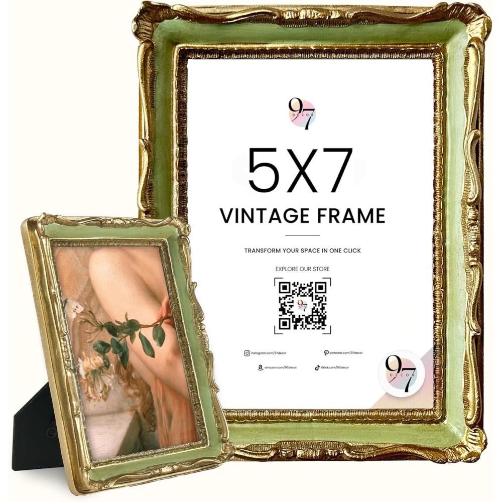 image97 Decor Oval 5x7 Picture Frame  Small Vintage Picture Frames 5x7 Elegant Oval Frame 5 X 7 For Wall Hanging Vintage Frames 5x 7 Antique Home DecorMint Rectangle